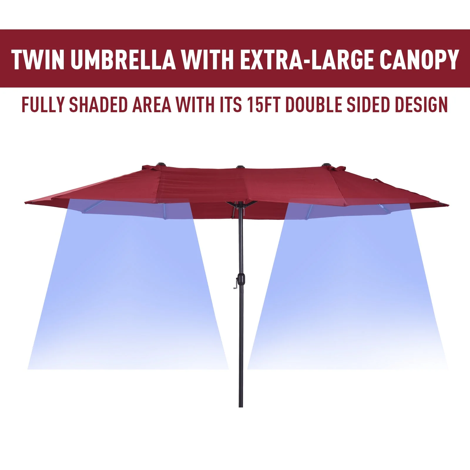 Outsunny 4.6M Double-Sided Patio Parasol Sun Umbrella-Wine Red - Image 6