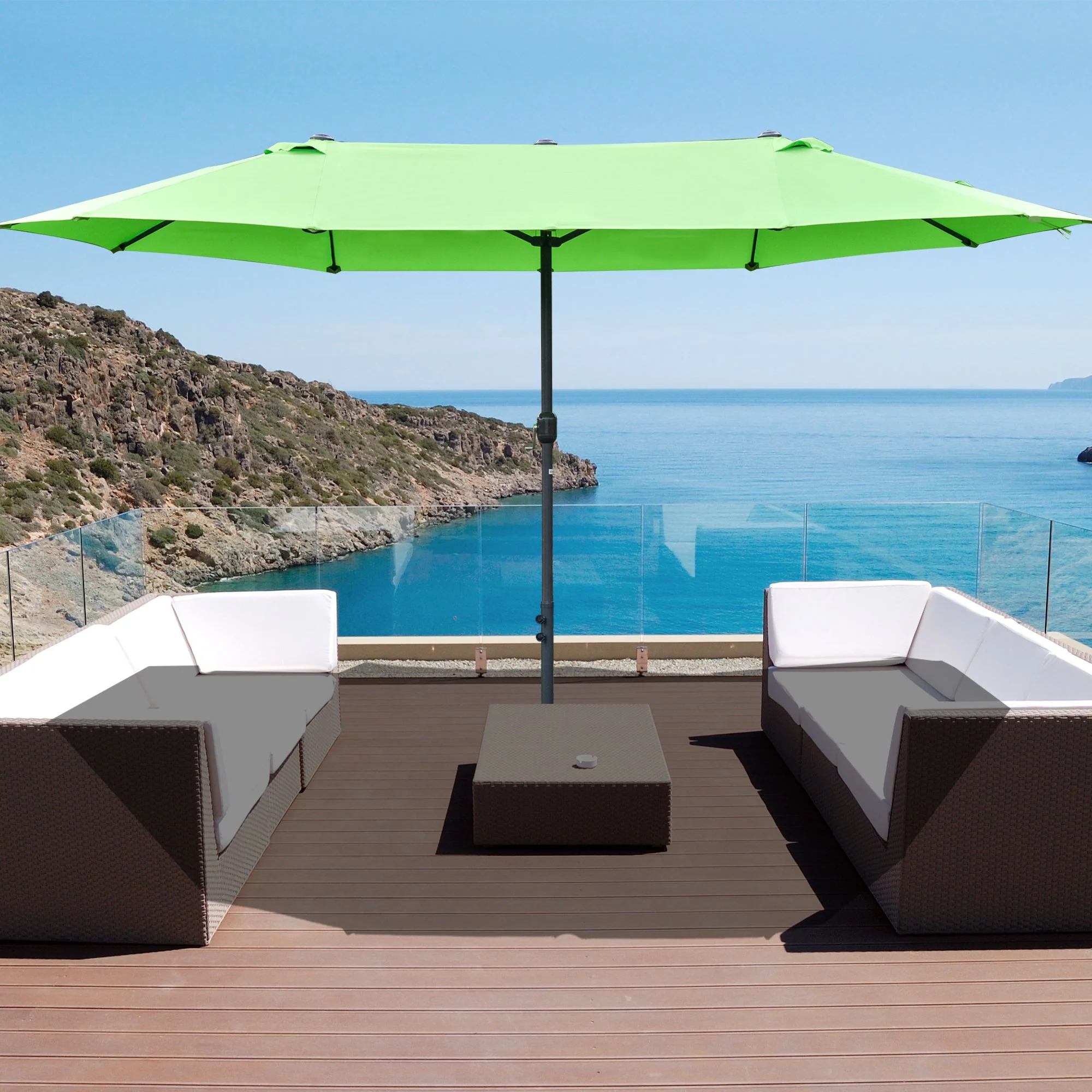 Outsunny 4.6M Sun Umbrella Canopy Double-Sided Crank Sun Shade With Cross Base Green - Image 2