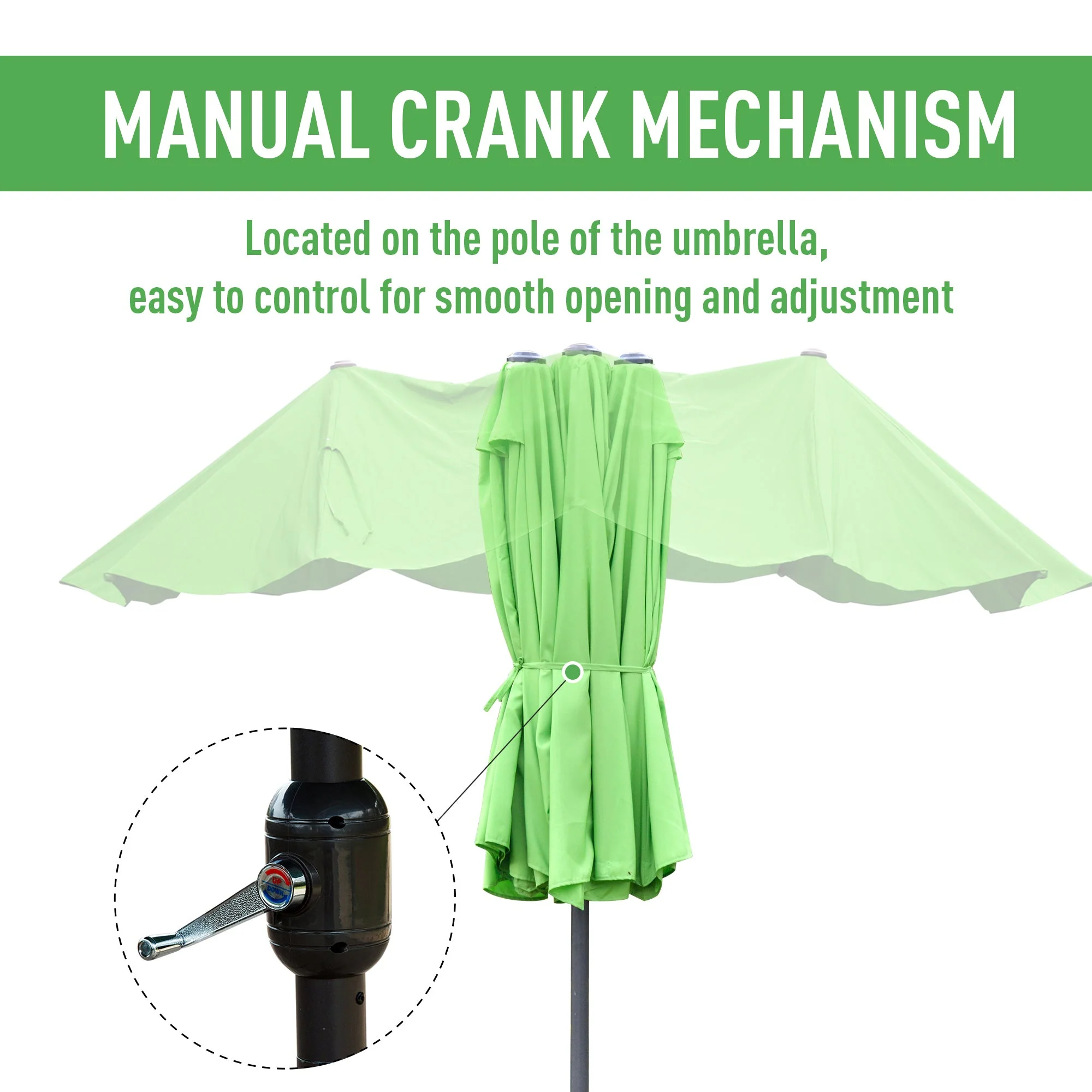 Outsunny 4.6M Sun Umbrella Canopy Double-Sided Crank Sun Shade With Cross Base Green - Image 5