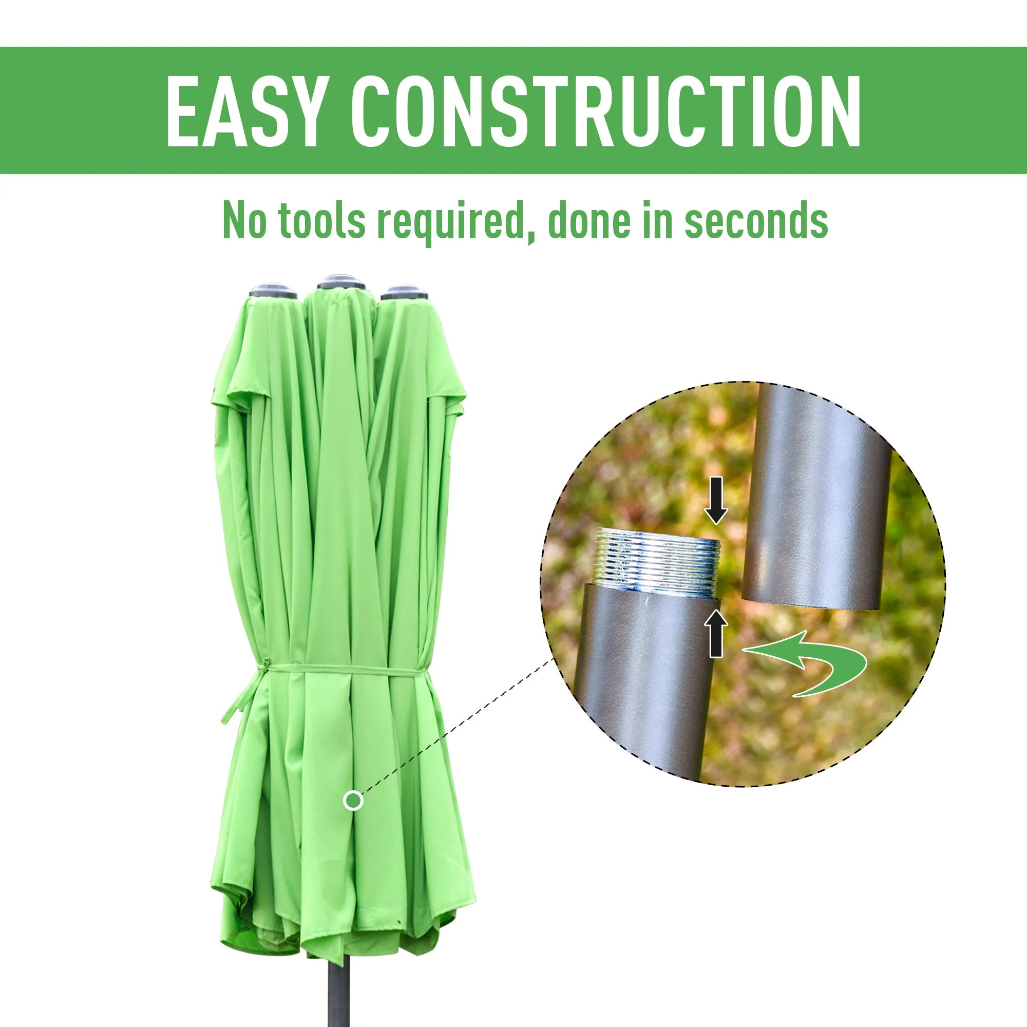 Outsunny 4.6M Sun Umbrella Canopy Double-Sided Crank Sun Shade With Cross Base Green - Image 6