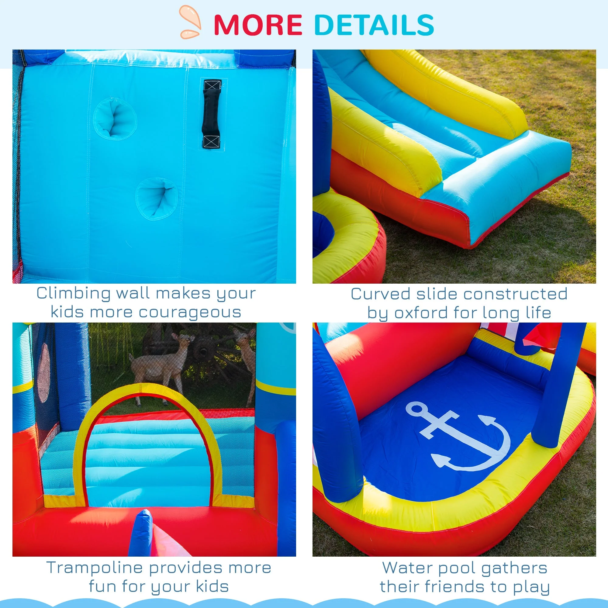 Outsunny 4 In 1 Kids Bouncy Castle Large Sailboat Style Inflatable House Slide Trampoline Water Pool Climbing Wall With Blower Carrybag For Kids Age 3-8 - Image 5