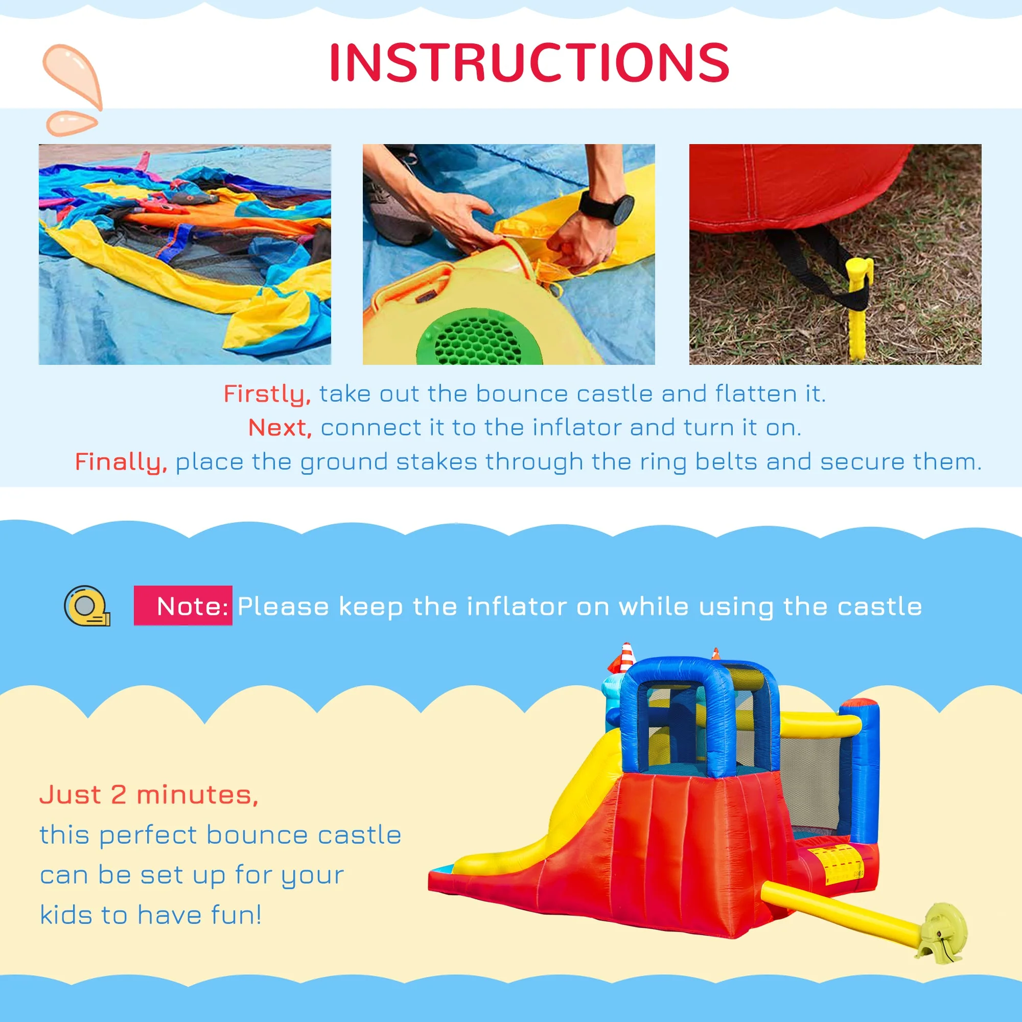 Outsunny 4 In 1 Kids Bouncy Castle Large Sailboat Style Inflatable House Slide Trampoline Water Pool Climbing Wall With Blower Carrybag For Kids Age 3-8 - Image 6