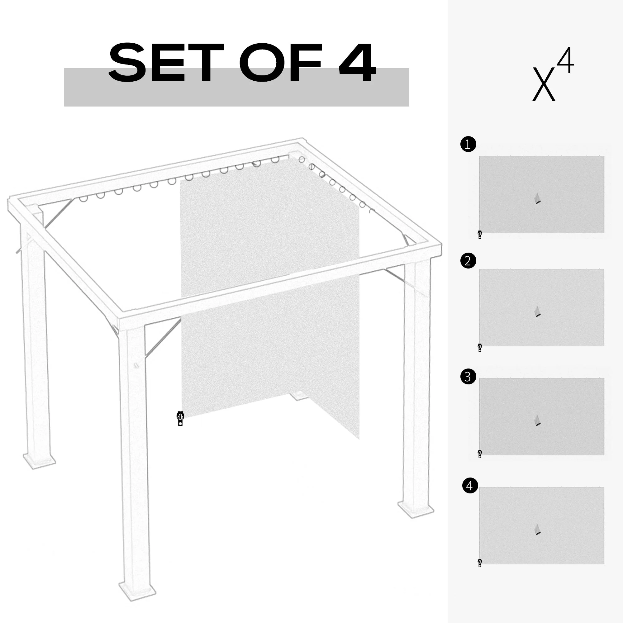 Outsunny 4 Pack Universal Gazebo Replacement Sidewalls Privacy Panel For Most 3 X 4M Gazebo Canopy Pavilion Outdoor Shelter Curtains Accessories Light Grey - Image 4