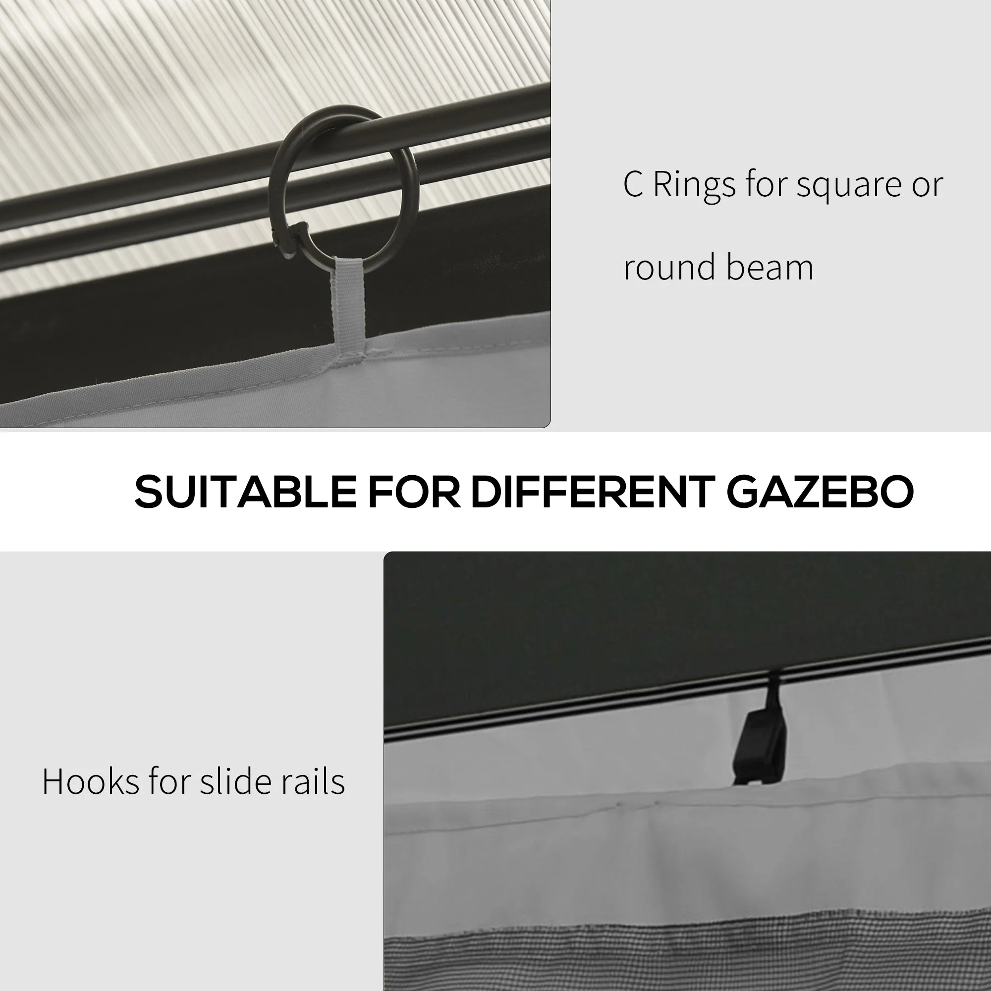 Outsunny 4 Pack Universal Gazebo Replacement Sidewalls Privacy Panel For Most 3 X 4M Gazebo Canopy Pavilion Outdoor Shelter Curtains Accessories Light Grey - Image 6