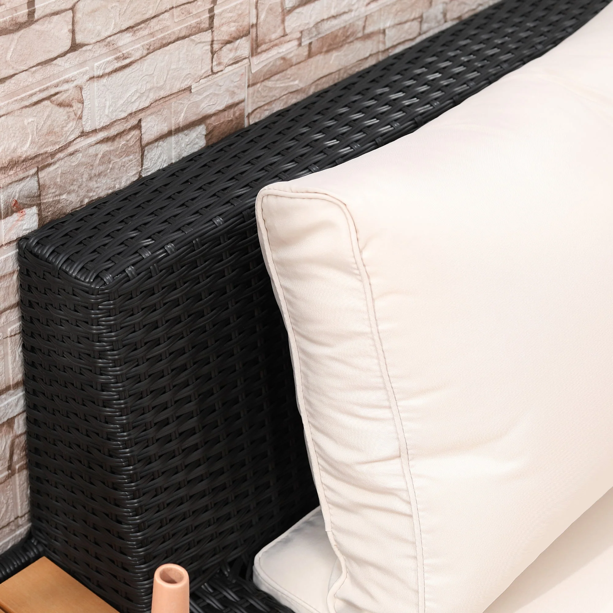 Outsunny 4 PCs Rattan Garden Furniture Outdoor Sectional Corner Sofa and Coffee Table Set Conservatory Wicker Weave Furniture with Armrest and Cushions - Black - Image 8