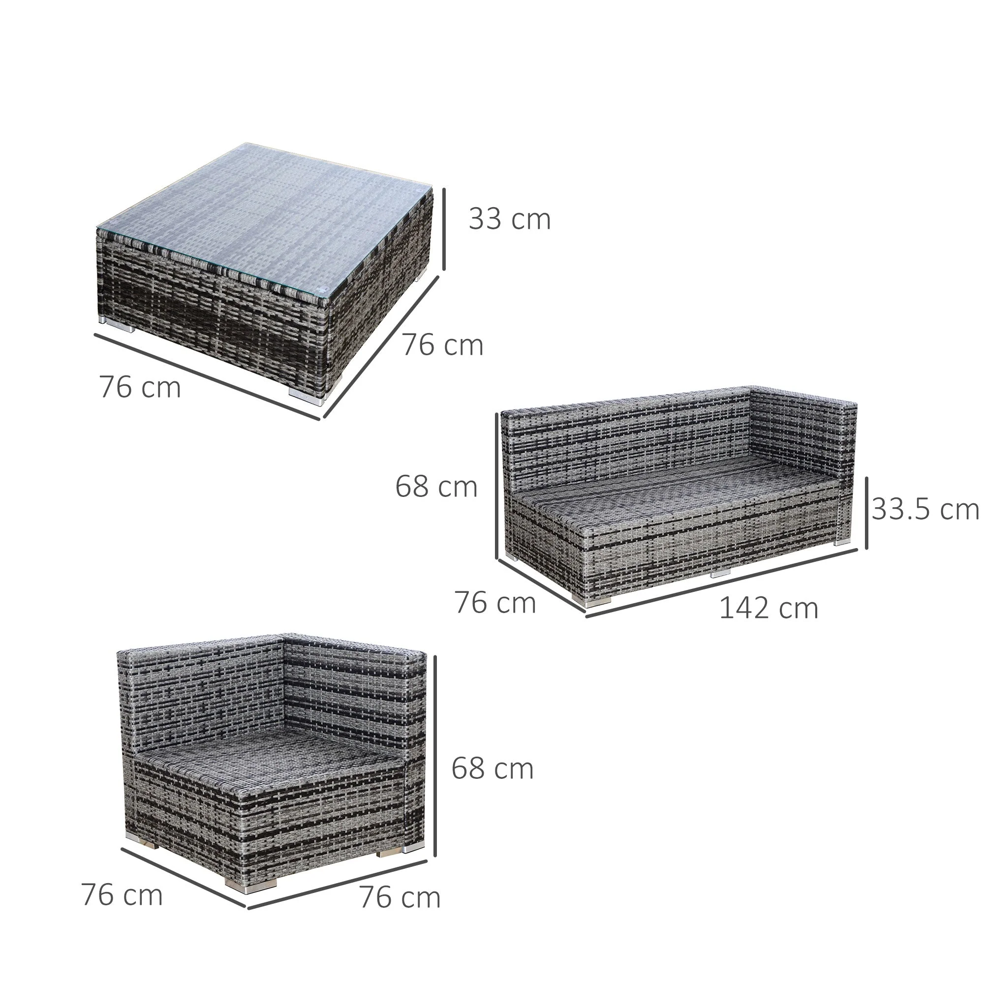 Outsunny 4 Pcs Rattan Garden Furniture Sets Wicker Patio Conservatory Dining Set With Corner Sofa Loveseat Coffee Table Cushions For Balcony Backyard Pool - Image 3