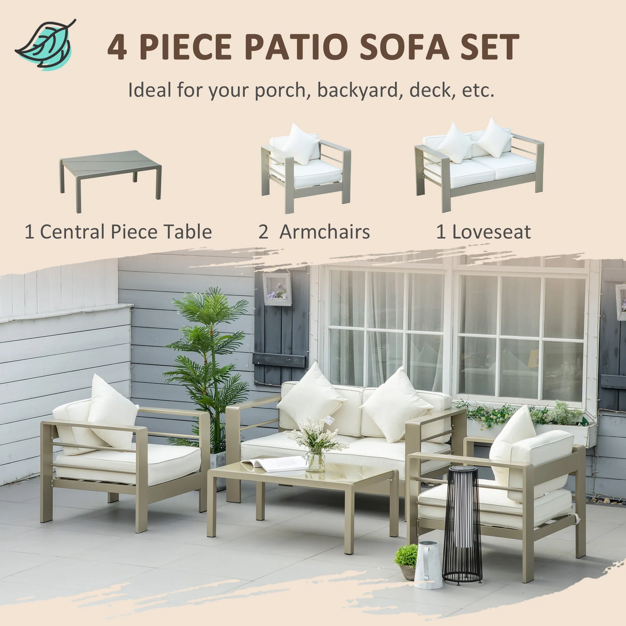 Outsunny 4 Pieces Outdoor Garden Furniture Set - Image 3