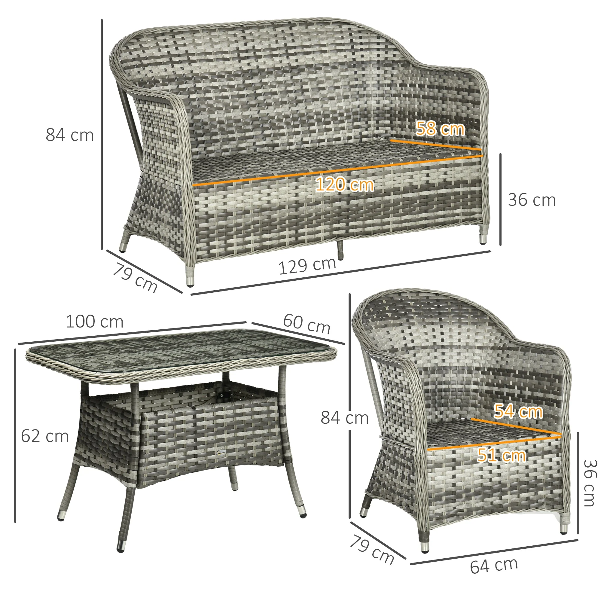 Outsunny 4-Seater PE Rattan Garden Furniture - Image 2