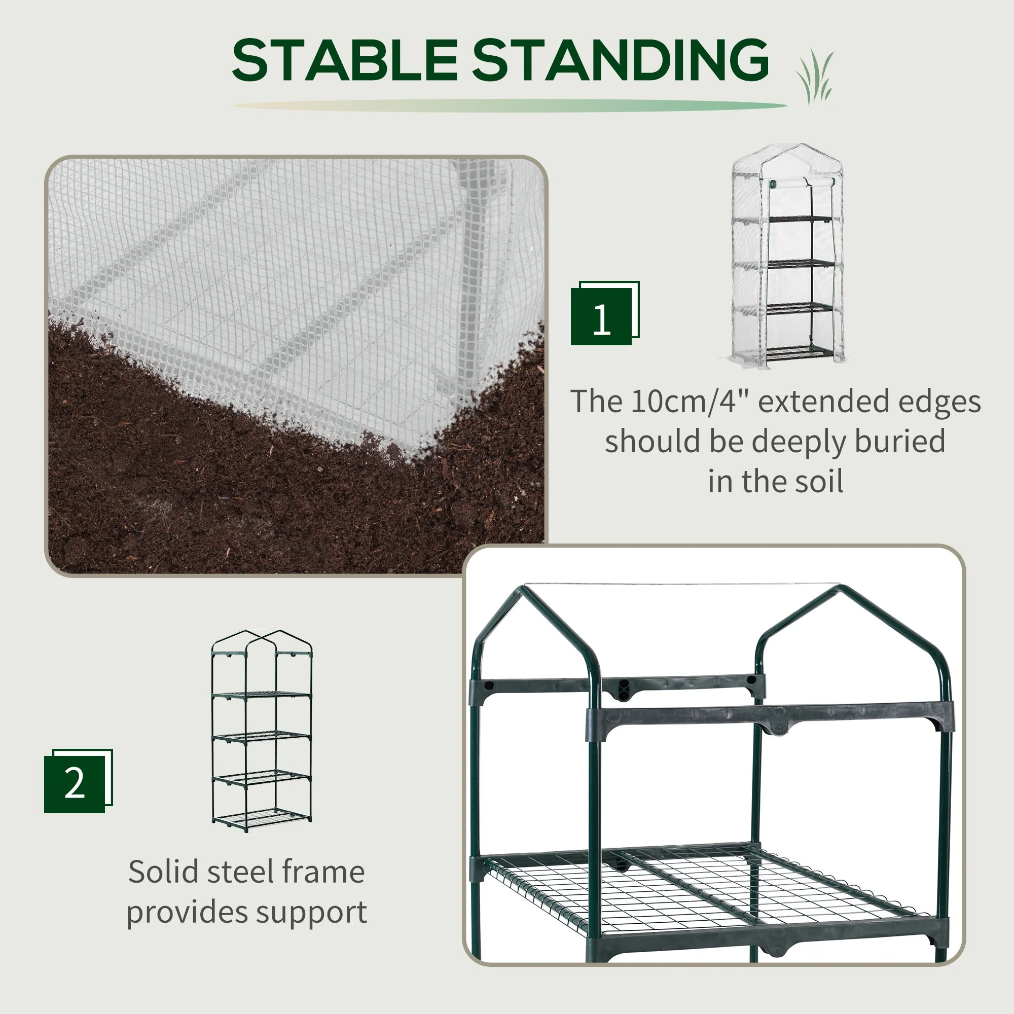 Outsunny 4 Tier Mini Greenhouse Portable Green House With Steel Frame Pe Cover Roll-Up Door 70 X 50 X 160 cm White - Image 4
