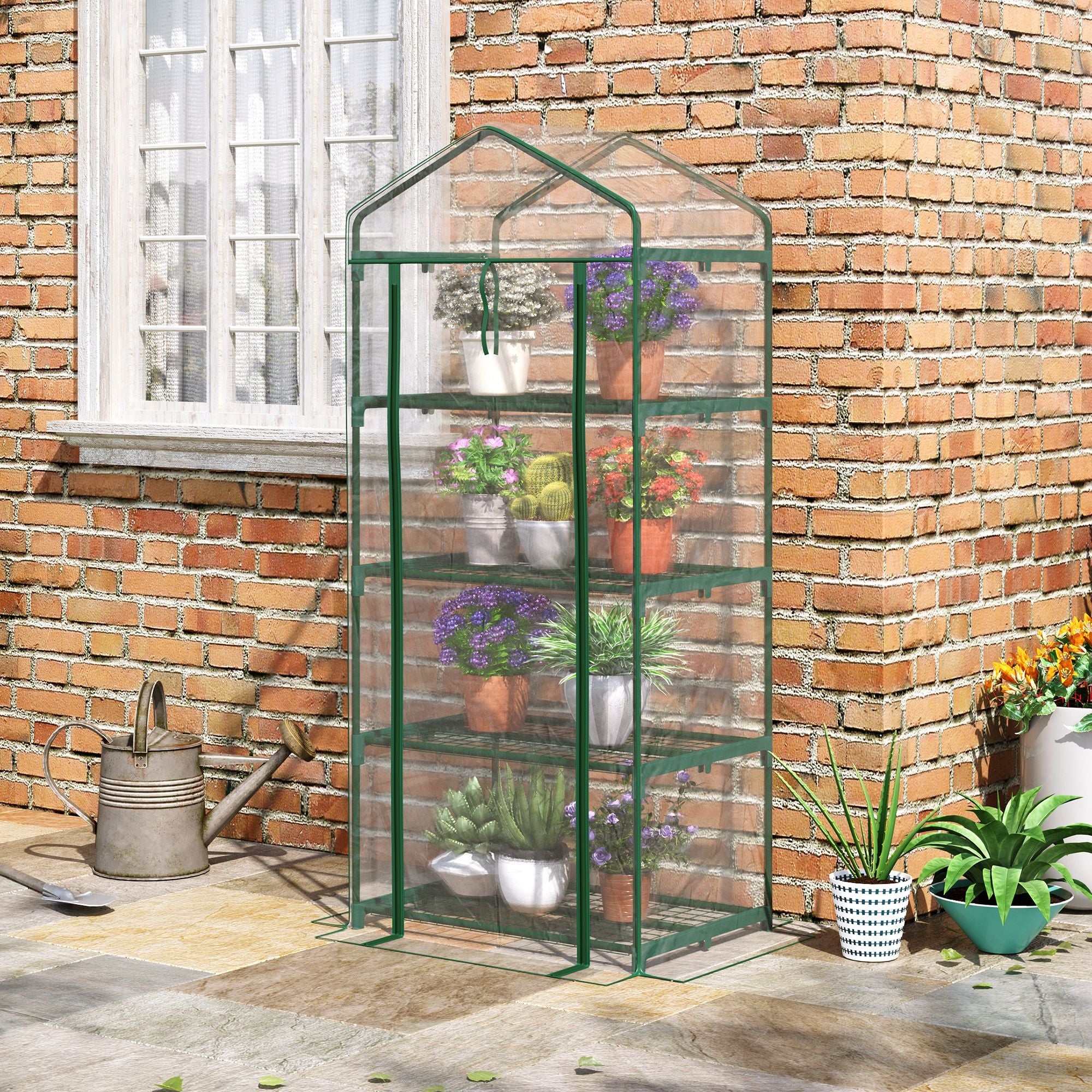 Outsunny 4 Tiers Mini Portable Greenhouse Plant Grow Shed Metal Frame Transparent Clear Cover 160H X 70L X 50W cm - Image 2