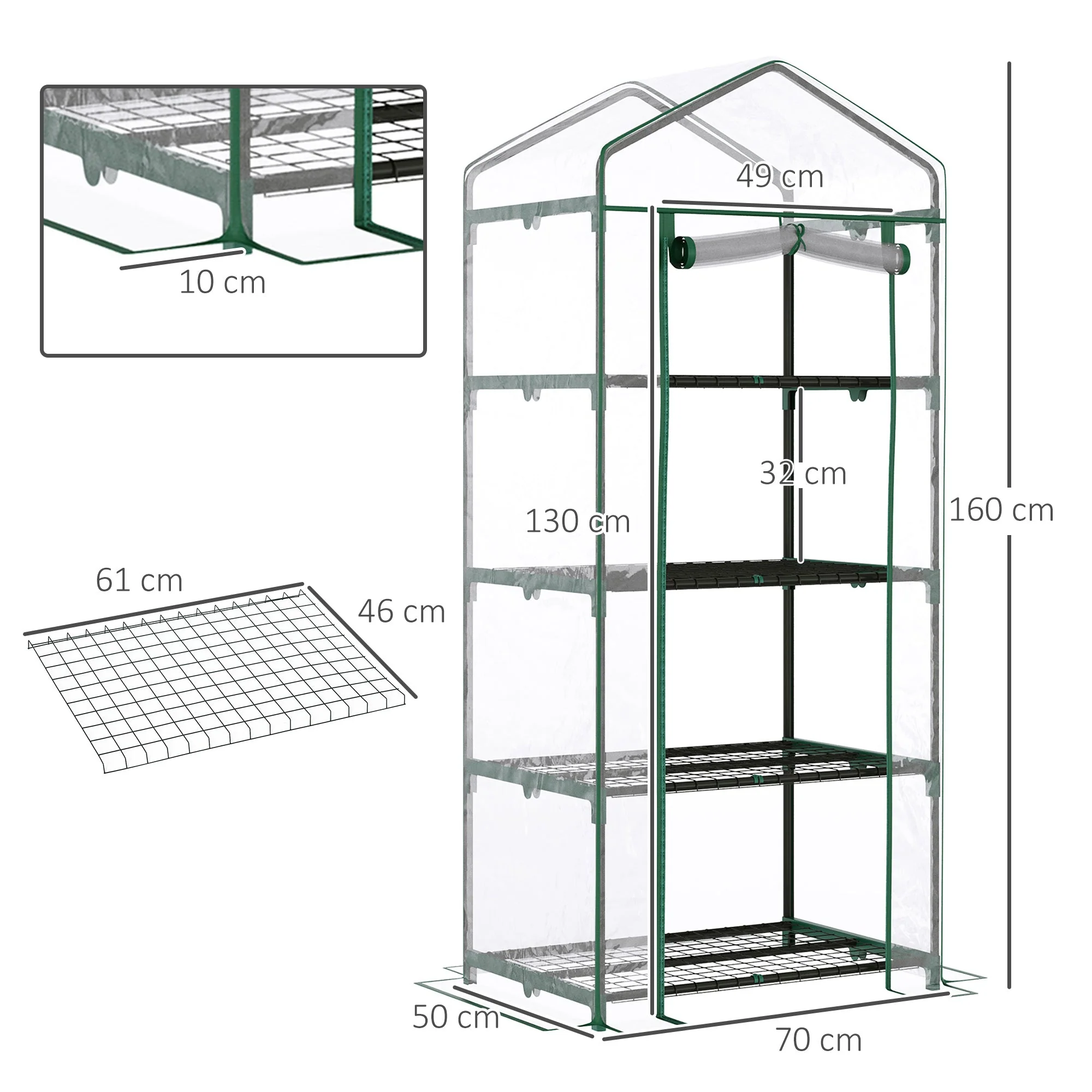 Outsunny 4 Tiers Mini Portable Greenhouse Plant Grow Shed Metal Frame Transparent Clear Cover 160H X 70L X 50W cm - Image 3