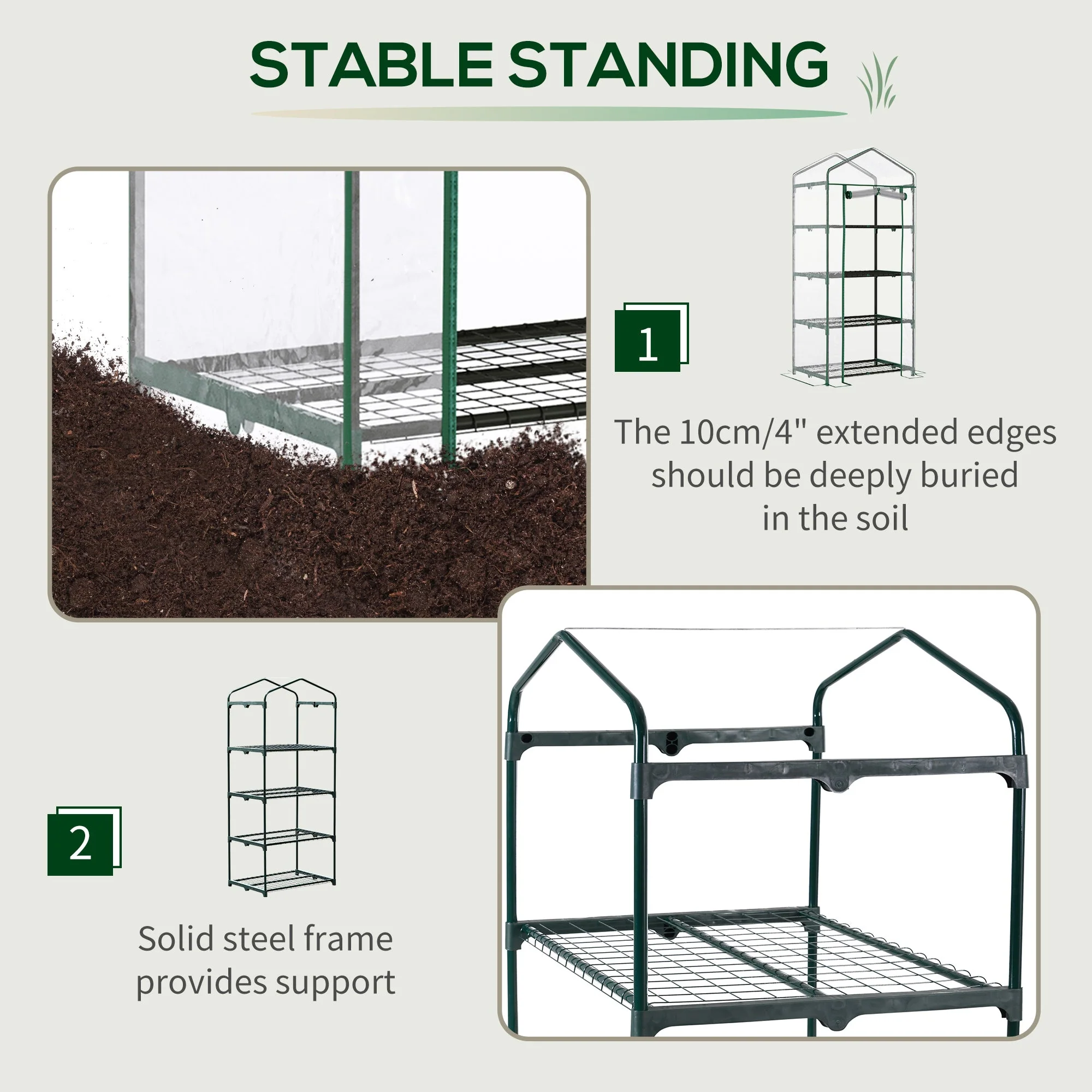 Outsunny 4 Tiers Mini Portable Greenhouse Plant Grow Shed Metal Frame Transparent Clear Cover 160H X 70L X 50W cm - Image 4