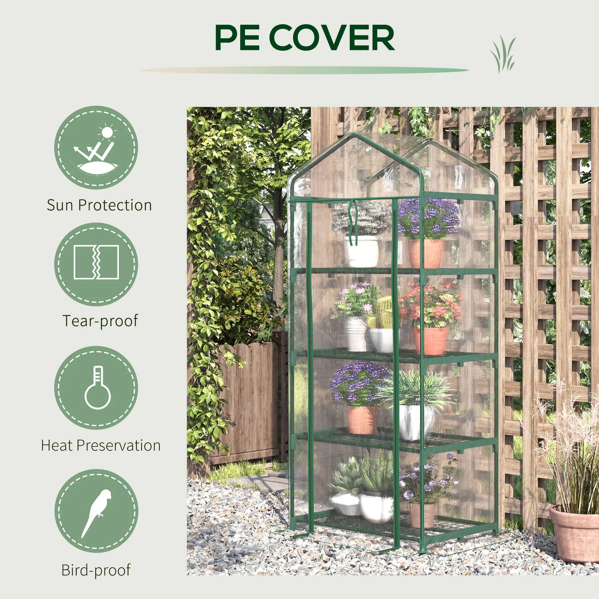 Outsunny 4 Tiers Mini Portable Greenhouse Plant Grow Shed Metal Frame Transparent Clear Cover 160H X 70L X 50W cm - Image 5