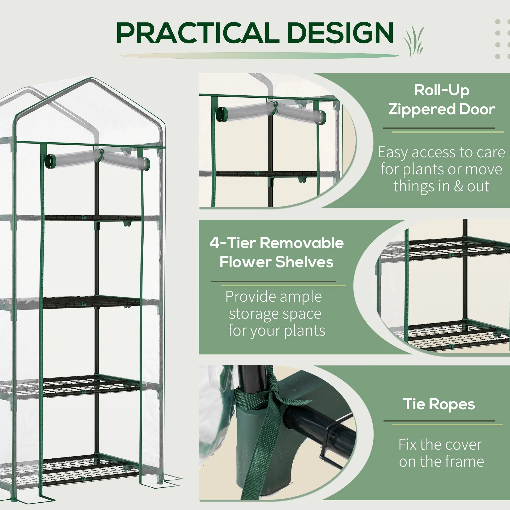 Outsunny 4 Tiers Mini Portable Greenhouse Plant Grow Shed Metal Frame Transparent Clear Cover 160H X 70L X 50W cm - Image 6