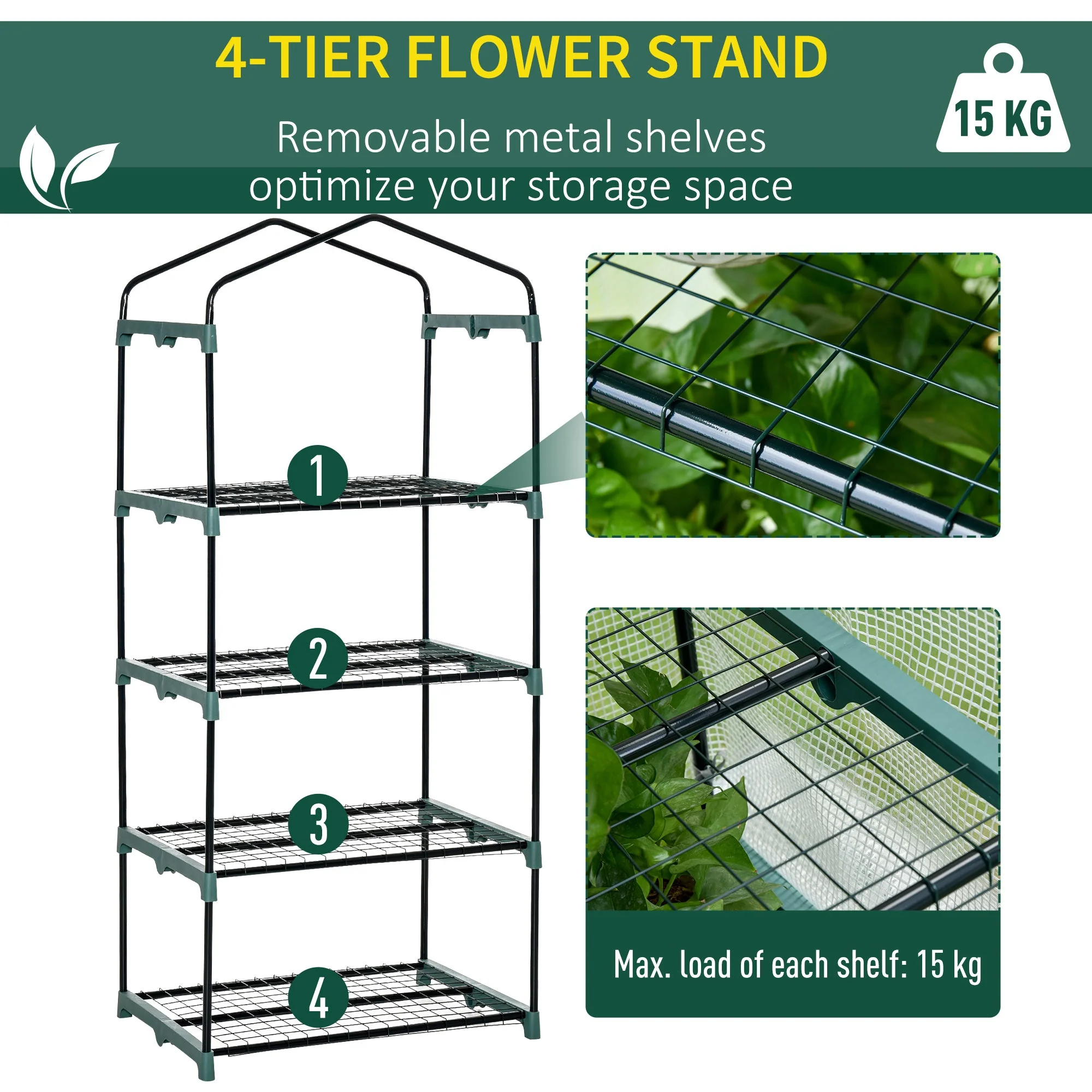 Outsunny 4 Tiers Portable Mini Greenhouse Plant Grow Shed Green House Metal Frame Pe Cover 160H X 70L X 50W cm White - Image 4