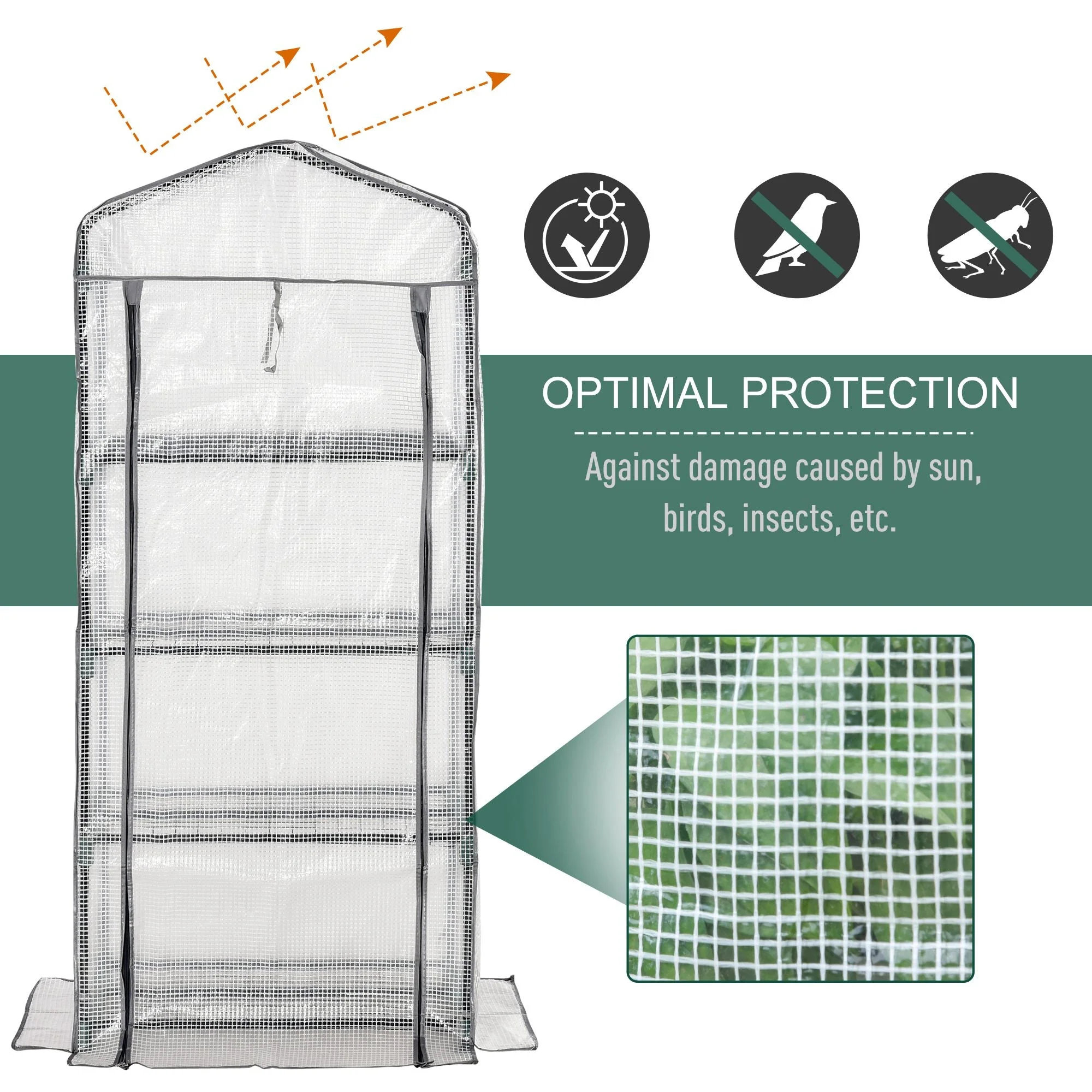 Outsunny 4 Tiers Portable Mini Greenhouse Plant Grow Shed Green House Metal Frame Pe Cover 160H X 70L X 50W cm White - Image 5