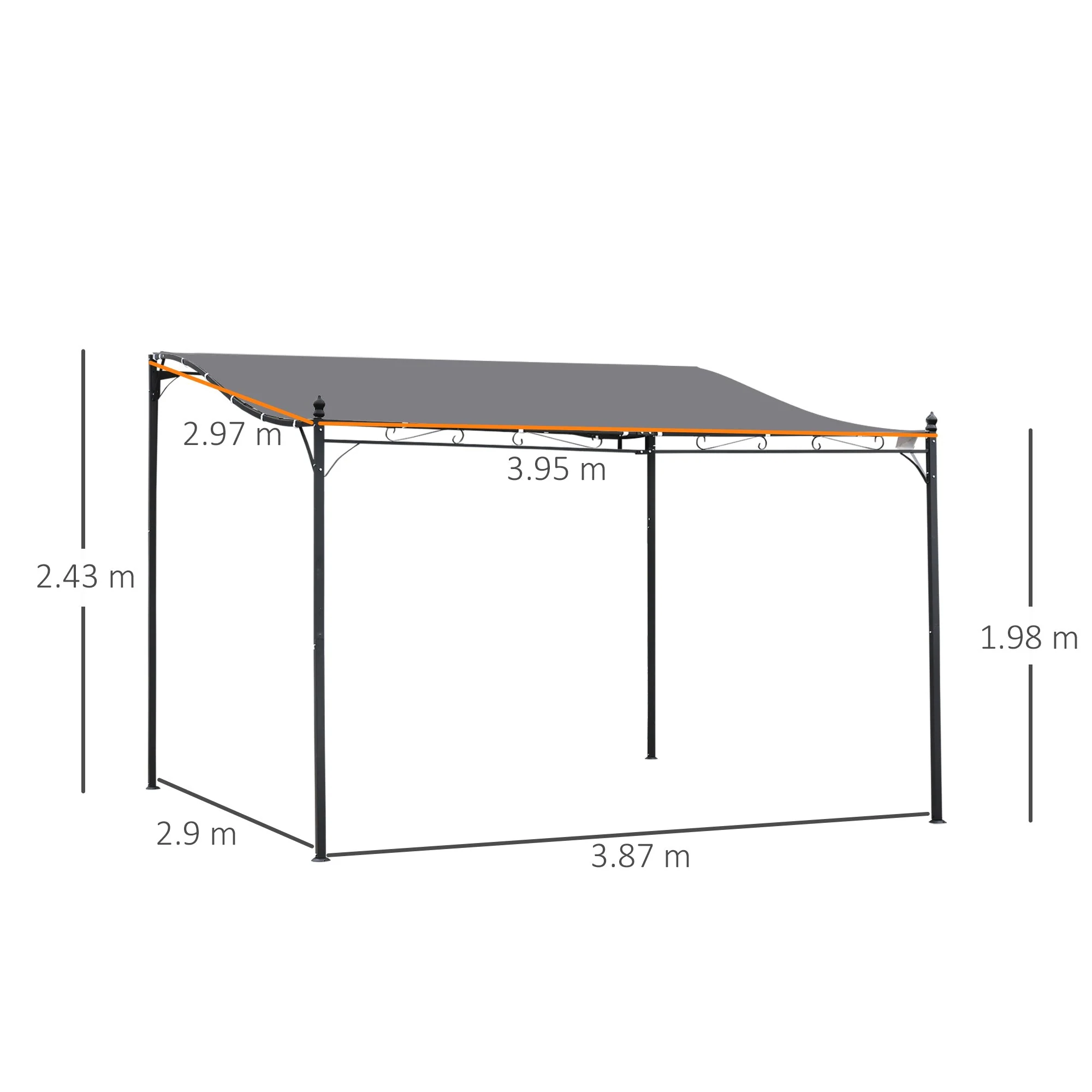 Outsunny 4 X 3 Meters Canopy Metal Wall Gazebo Awning Garden Marquee Shelter Door Porch - Grey - Image 3