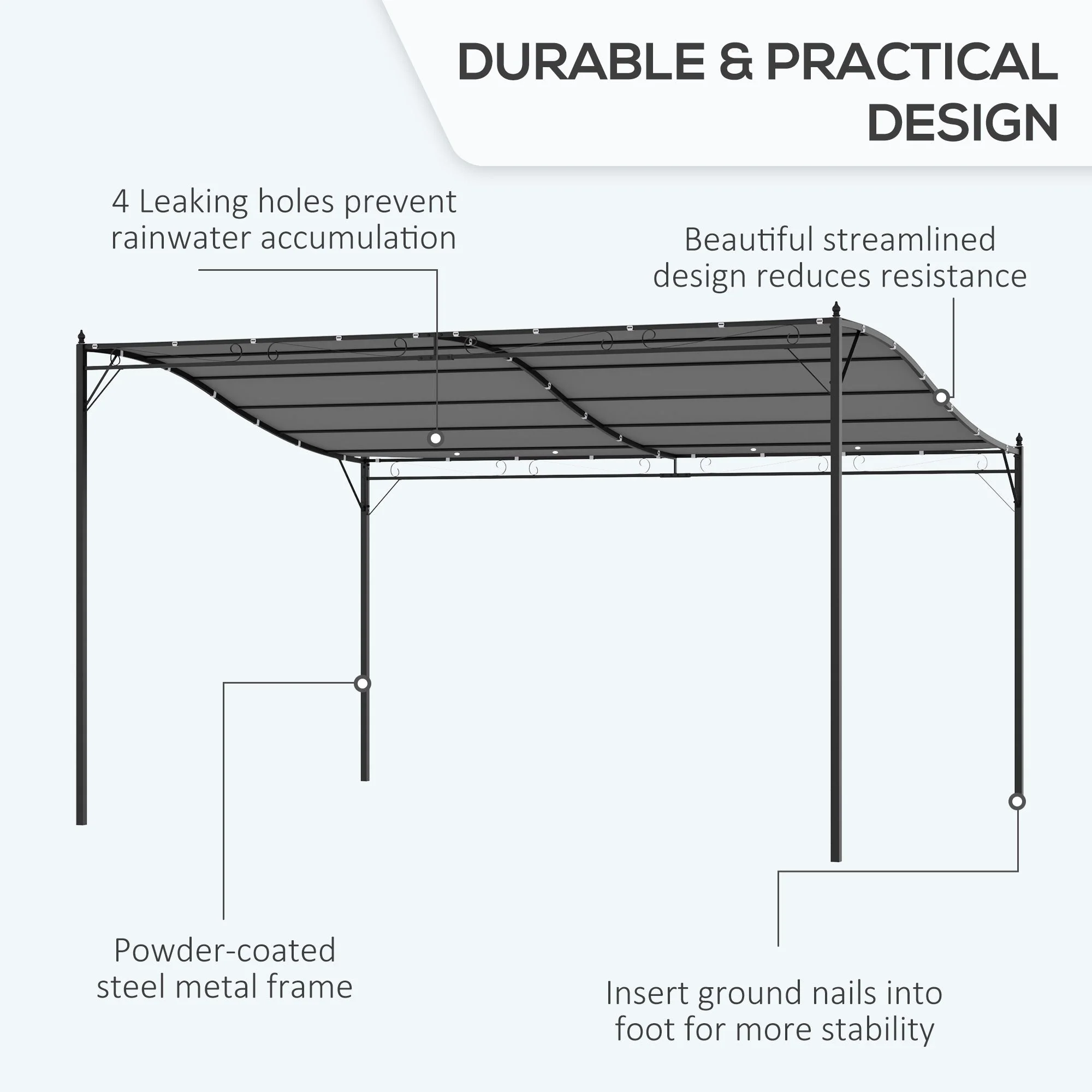 Outsunny 4 X 3 Meters Canopy Metal Wall Gazebo Awning Garden Marquee Shelter Door Porch - Grey - Image 5