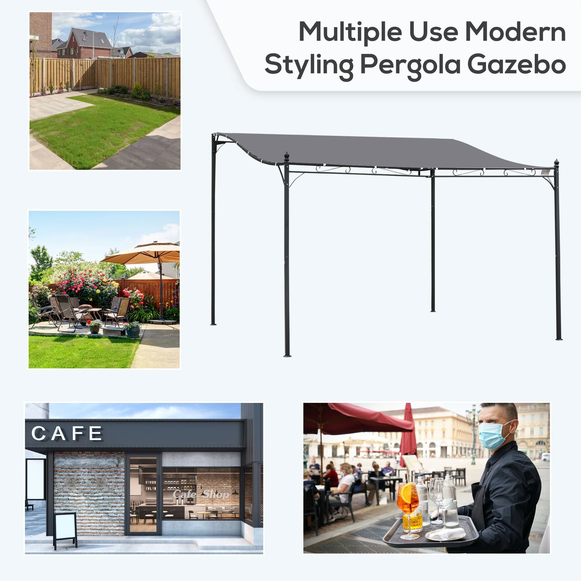 Outsunny 4 X 3 Meters Canopy Metal Wall Gazebo Awning Garden Marquee Shelter Door Porch - Grey - Image 6