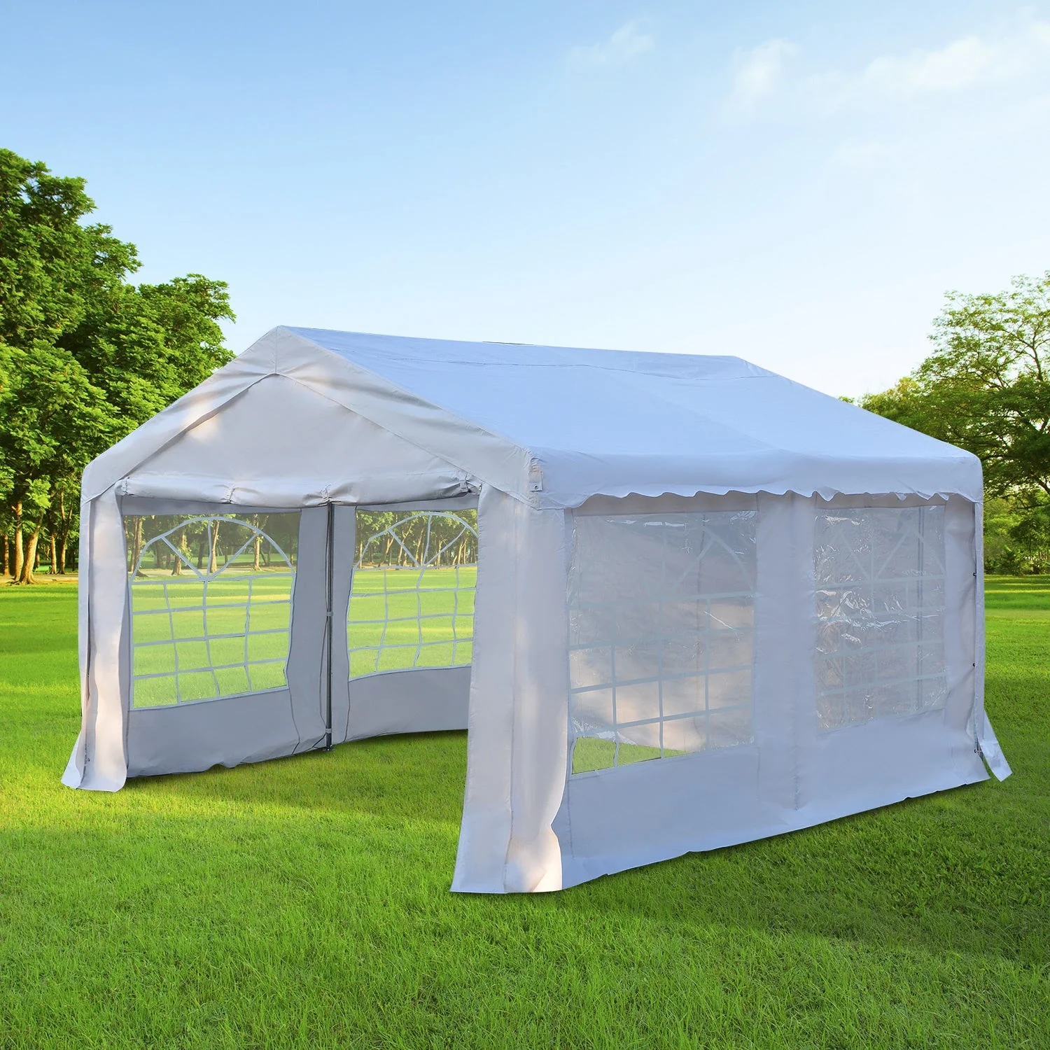 Outsunny 4M X 4 M Garden Gazebo Portable Carport Shelter With Removable Sidewalls & Doors Party Tent Shelter Car Canopy - Image 2