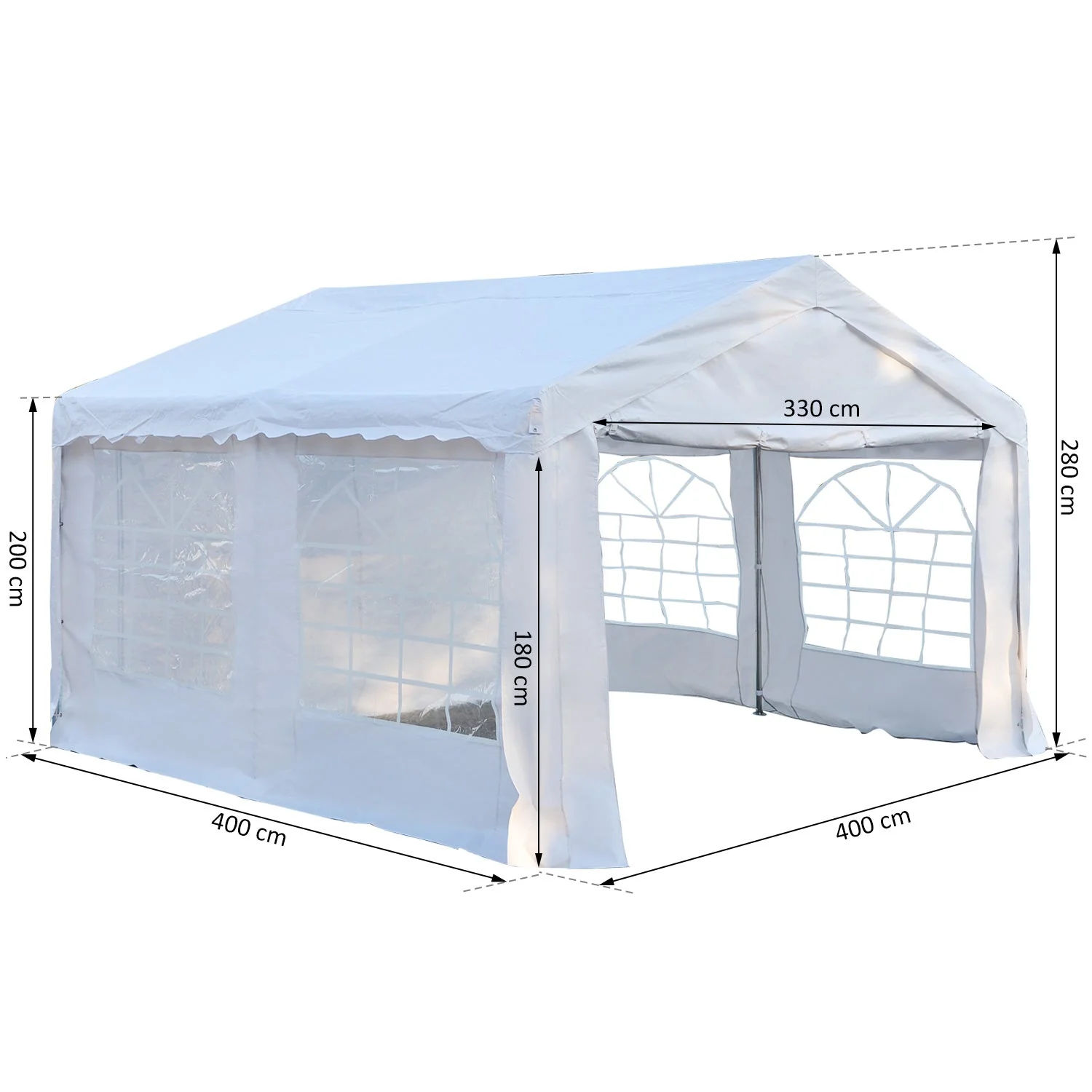 Outsunny 4M X 4 M Garden Gazebo Portable Carport Shelter With Removable Sidewalls & Doors Party Tent Shelter Car Canopy - Image 3
