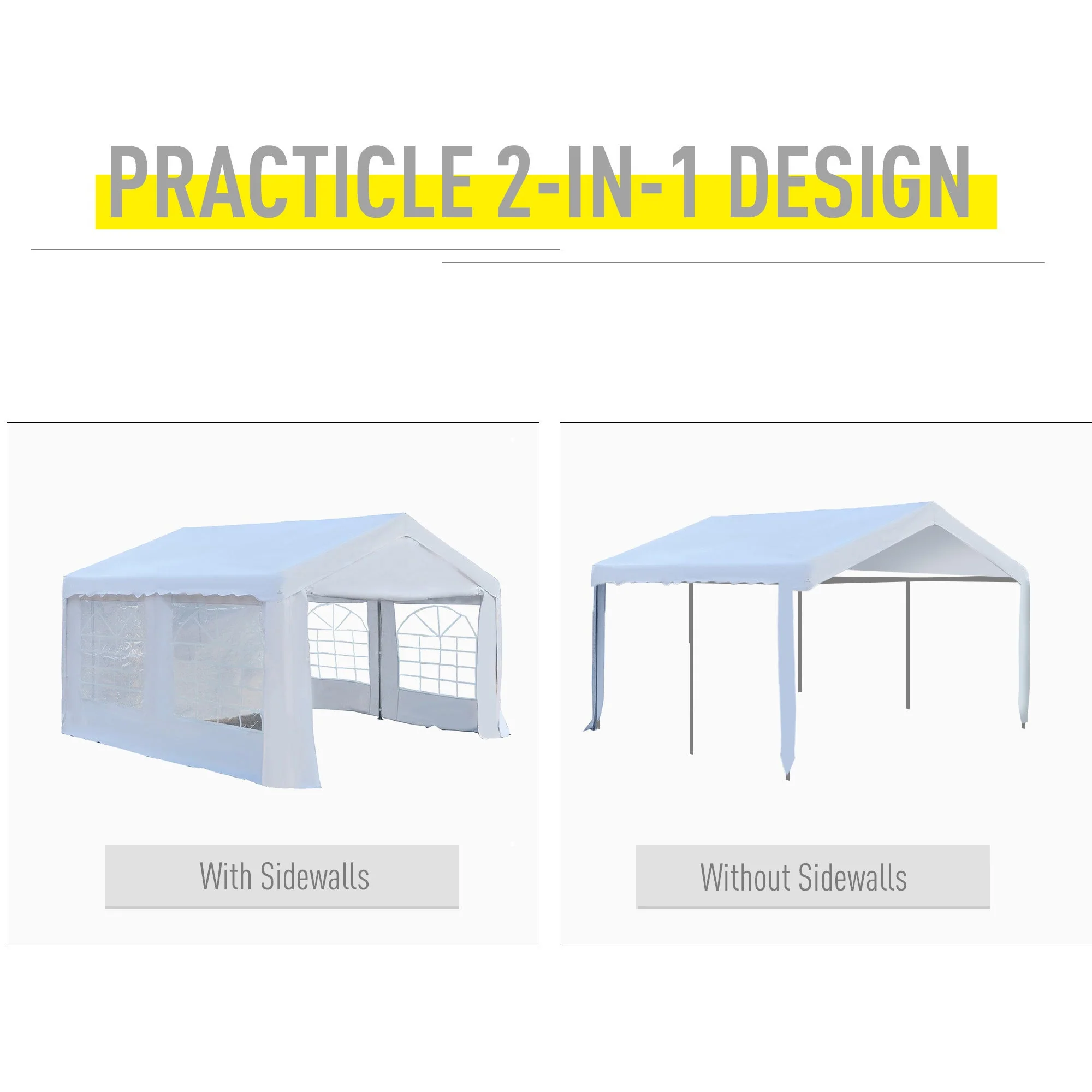 Outsunny 4M X 4 M Garden Gazebo Portable Carport Shelter With Removable Sidewalls & Doors Party Tent Shelter Car Canopy - Image 4