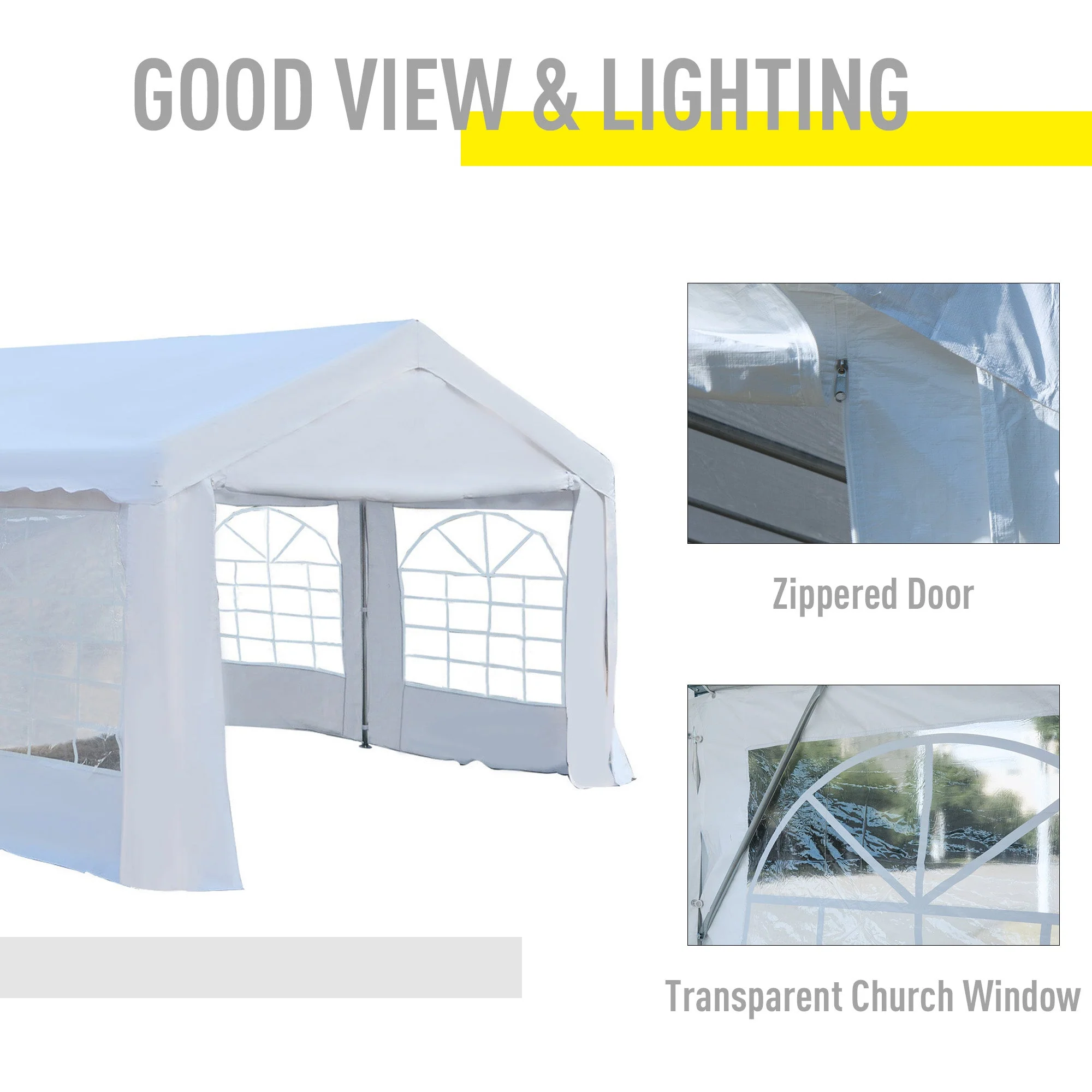 Outsunny 4M X 4 M Garden Gazebo Portable Carport Shelter With Removable Sidewalls & Doors Party Tent Shelter Car Canopy - Image 6
