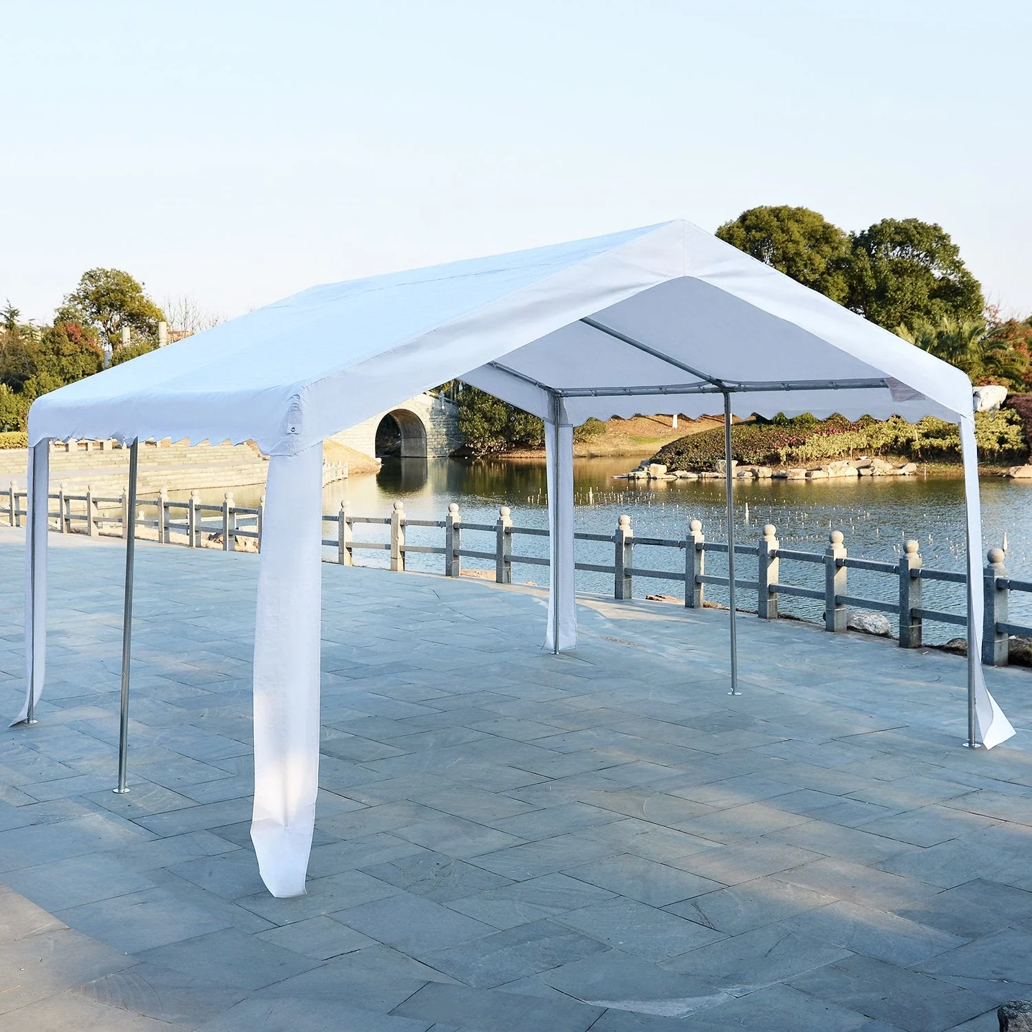 Outsunny 4M X 4 M Garden Gazebo Portable Carport Shelter With Removable Sidewalls & Doors Party Tent Shelter Car Canopy - Image 7