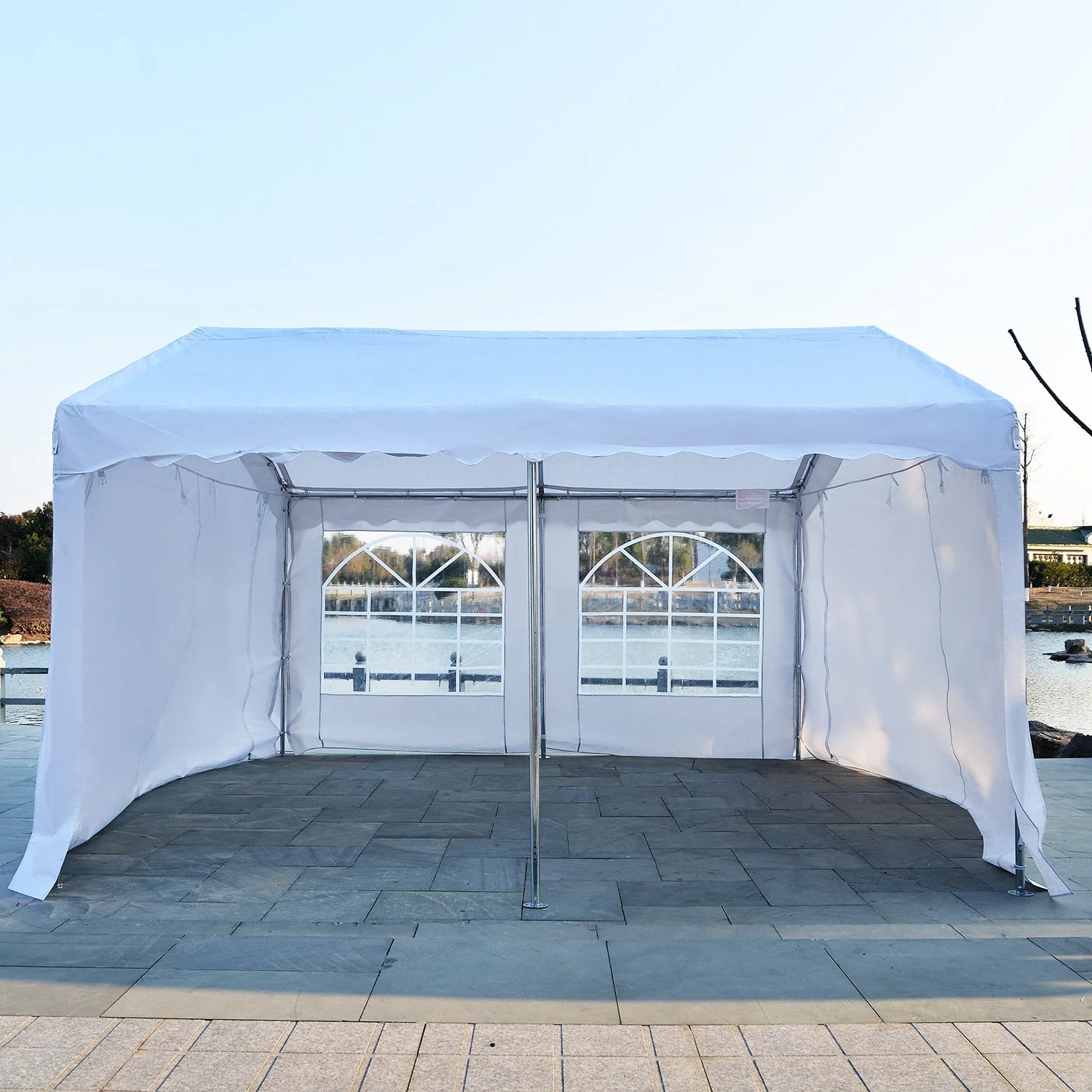 Outsunny 4M X 4 M Garden Gazebo Portable Carport Shelter With Removable Sidewalls & Doors Party Tent Shelter Car Canopy - Image 8