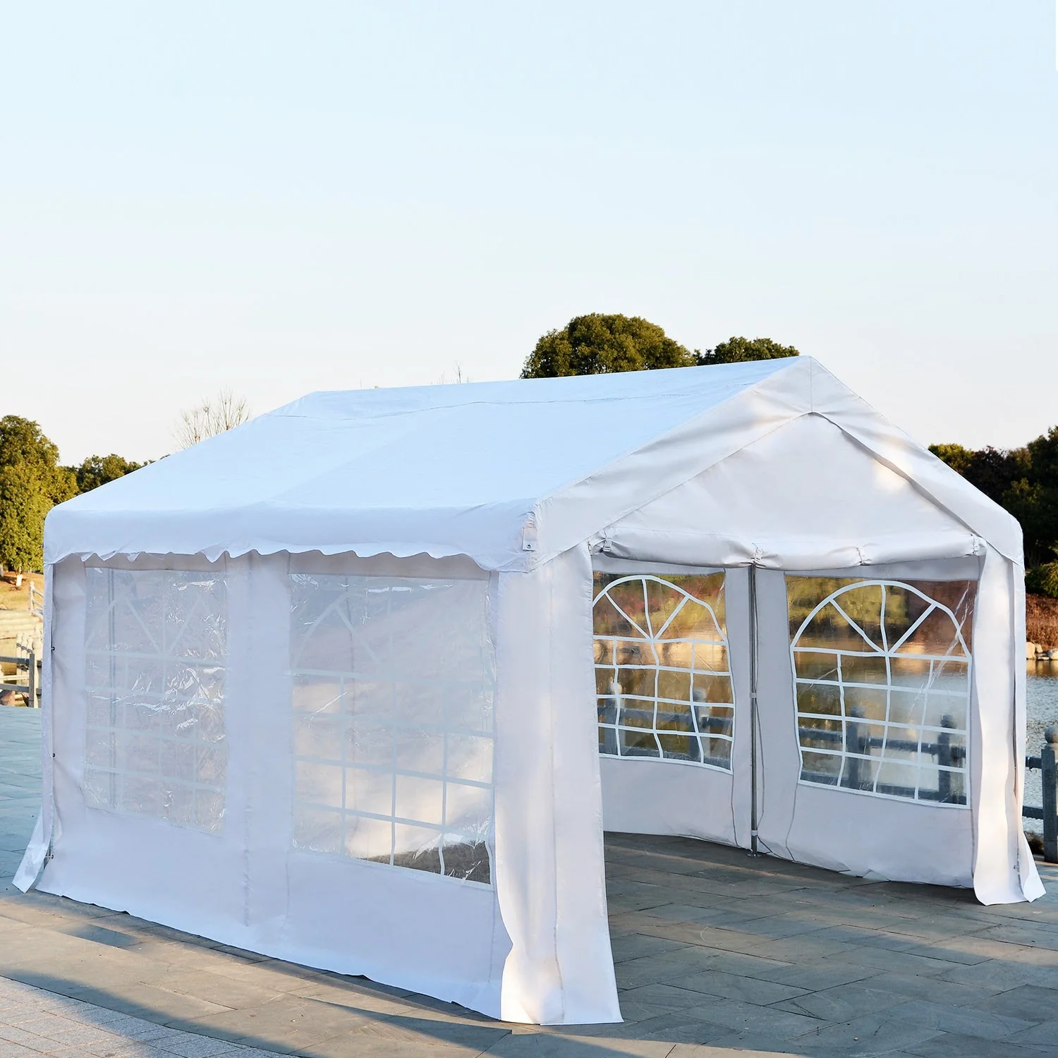 Outsunny 4M X 4 M Garden Gazebo Portable Carport Shelter With Removable Sidewalls & Doors Party Tent Shelter Car Canopy - Image 9