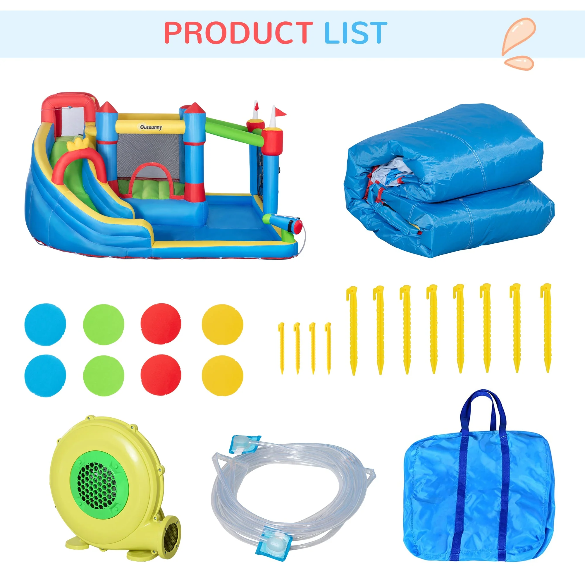 Outsunny 5 in 1 Kids Bounce Castle Large Castle Style Inflatable House Slide Trampoline Pool Water Gun Climbing Wall with Inflator Carrybag Patches for Kids Age 3-8 - Image 7