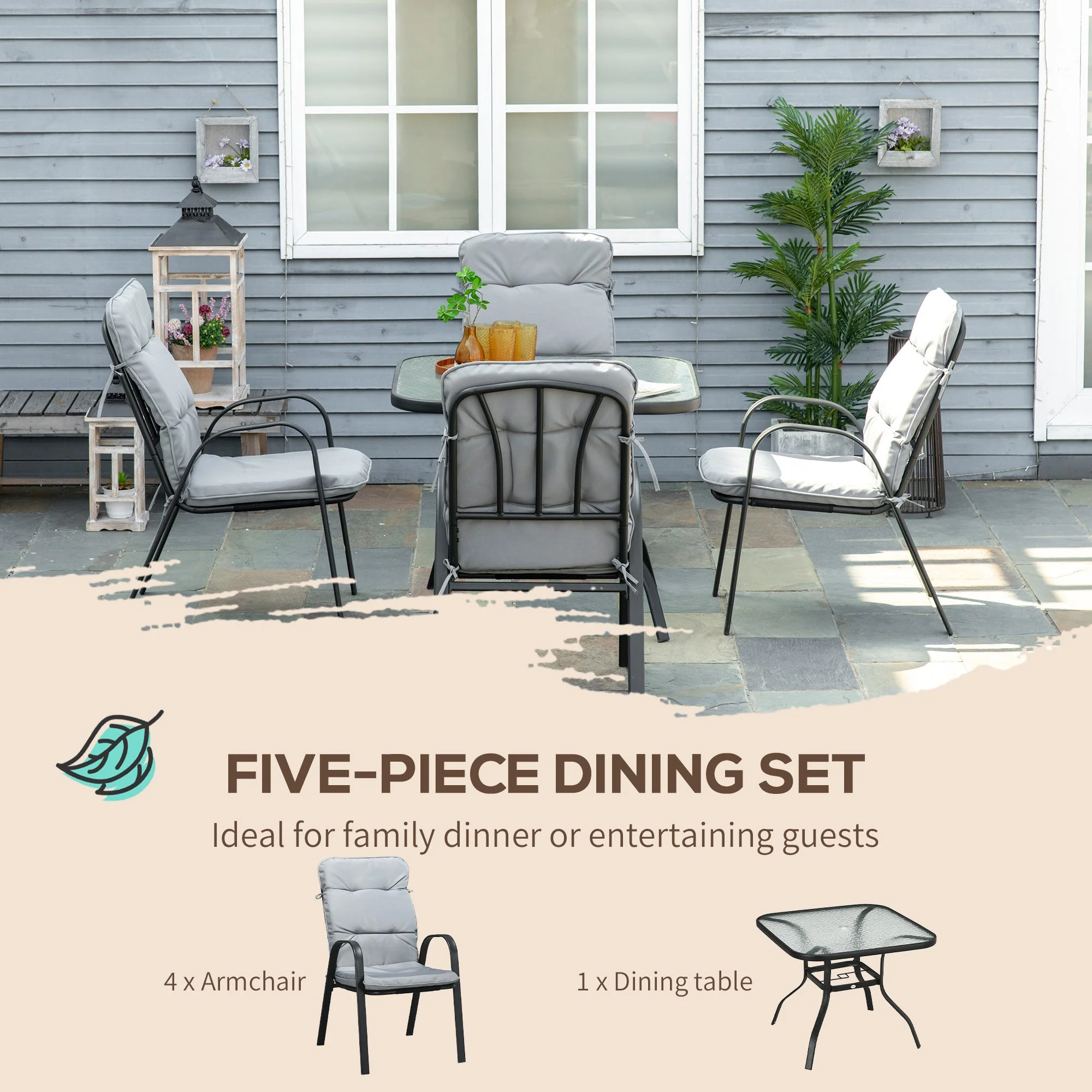 Outsunny 5 Pieces Garden Dining Set - Image 4