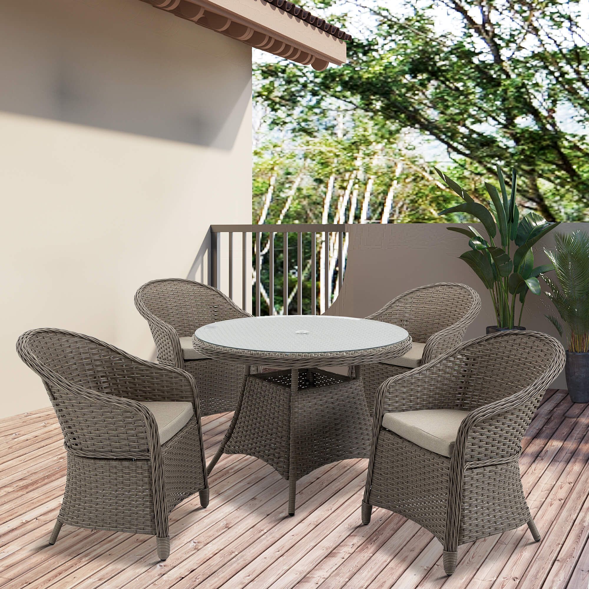 Outsunny 5 Pieces Luxury PE Rattan Dining Sets with Cushion - Image 2
