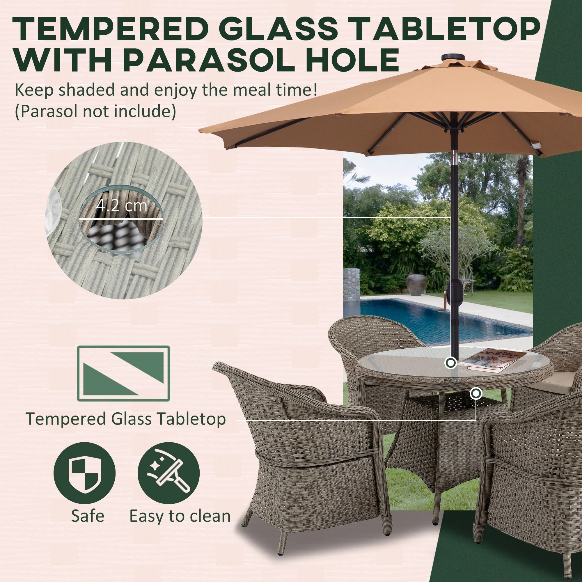 Outsunny 5 Pieces Luxury PE Rattan Dining Sets with Cushion - Image 6