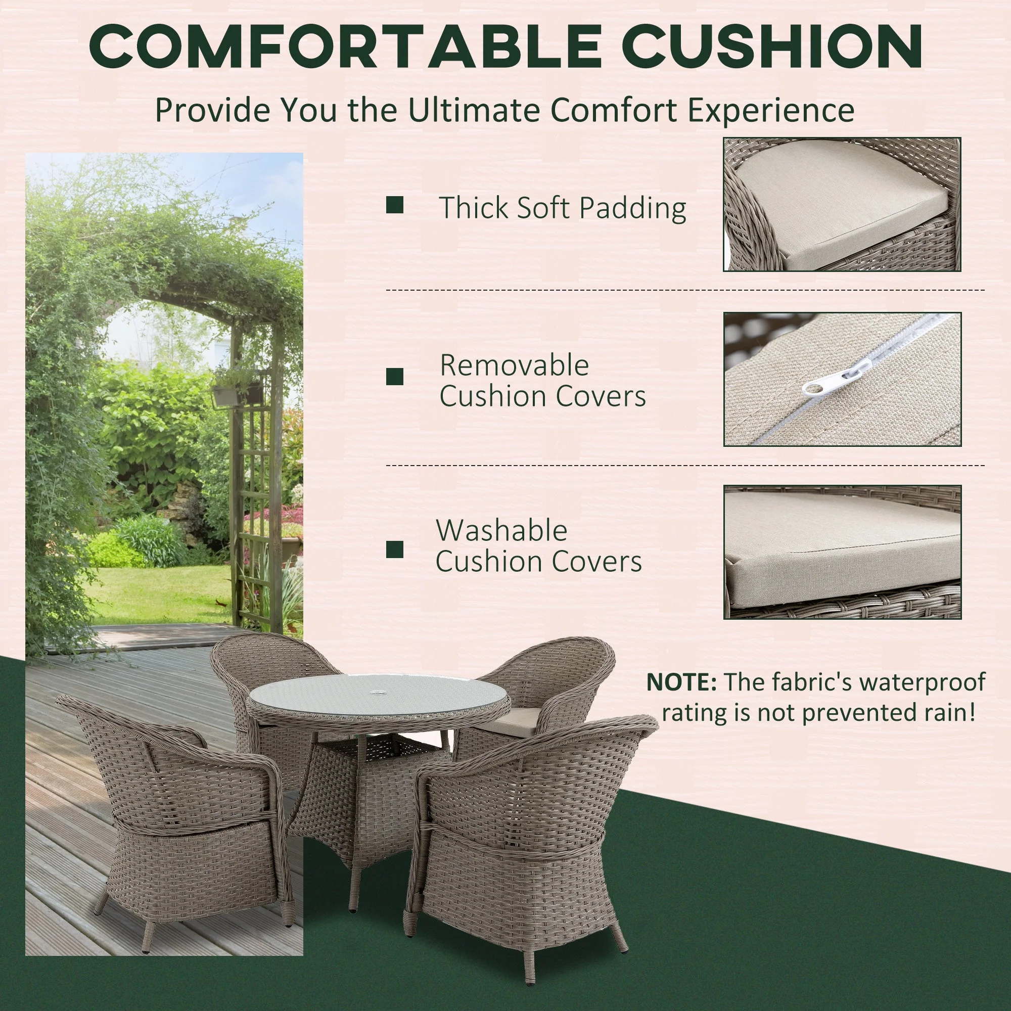 Outsunny 5 Pieces Luxury PE Rattan Dining Sets with Cushion - Image 7