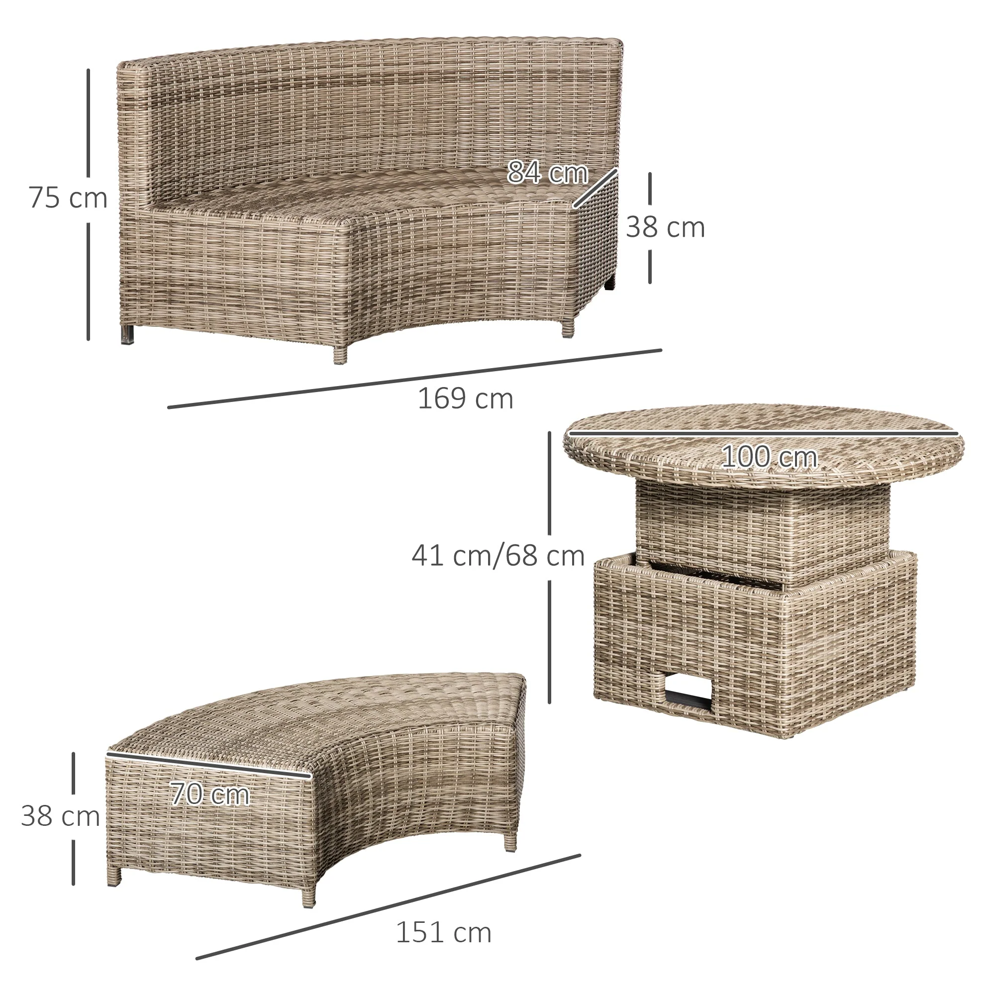 Outsunny 5 Pieces Outdoor PE Rattan Round Garden Daybed with Cushions - Image 3