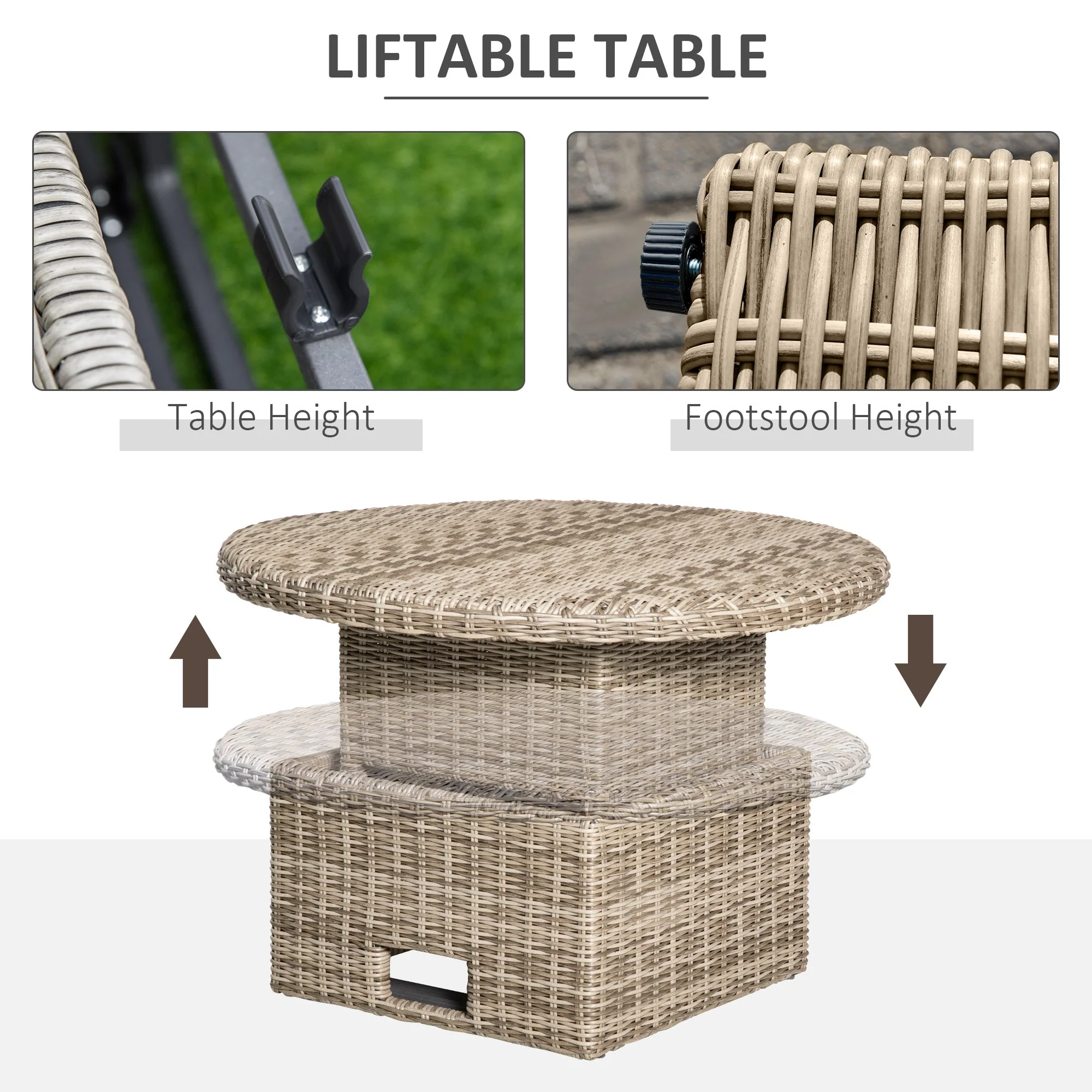 Outsunny 5 Pieces Outdoor PE Rattan Round Garden Daybed with Cushions - Image 5