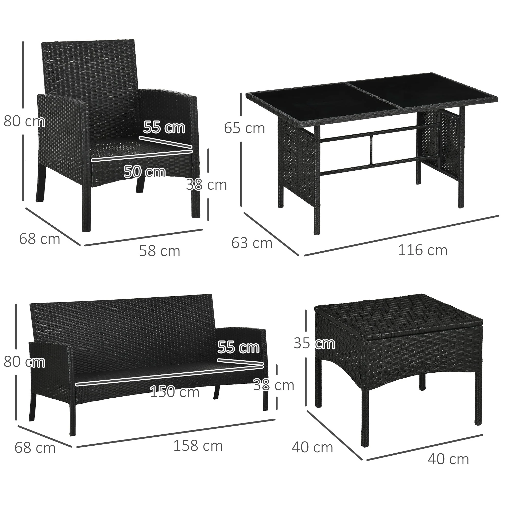 Outsunny 5 Seater Rattan Garden Furniture Set - Image 3