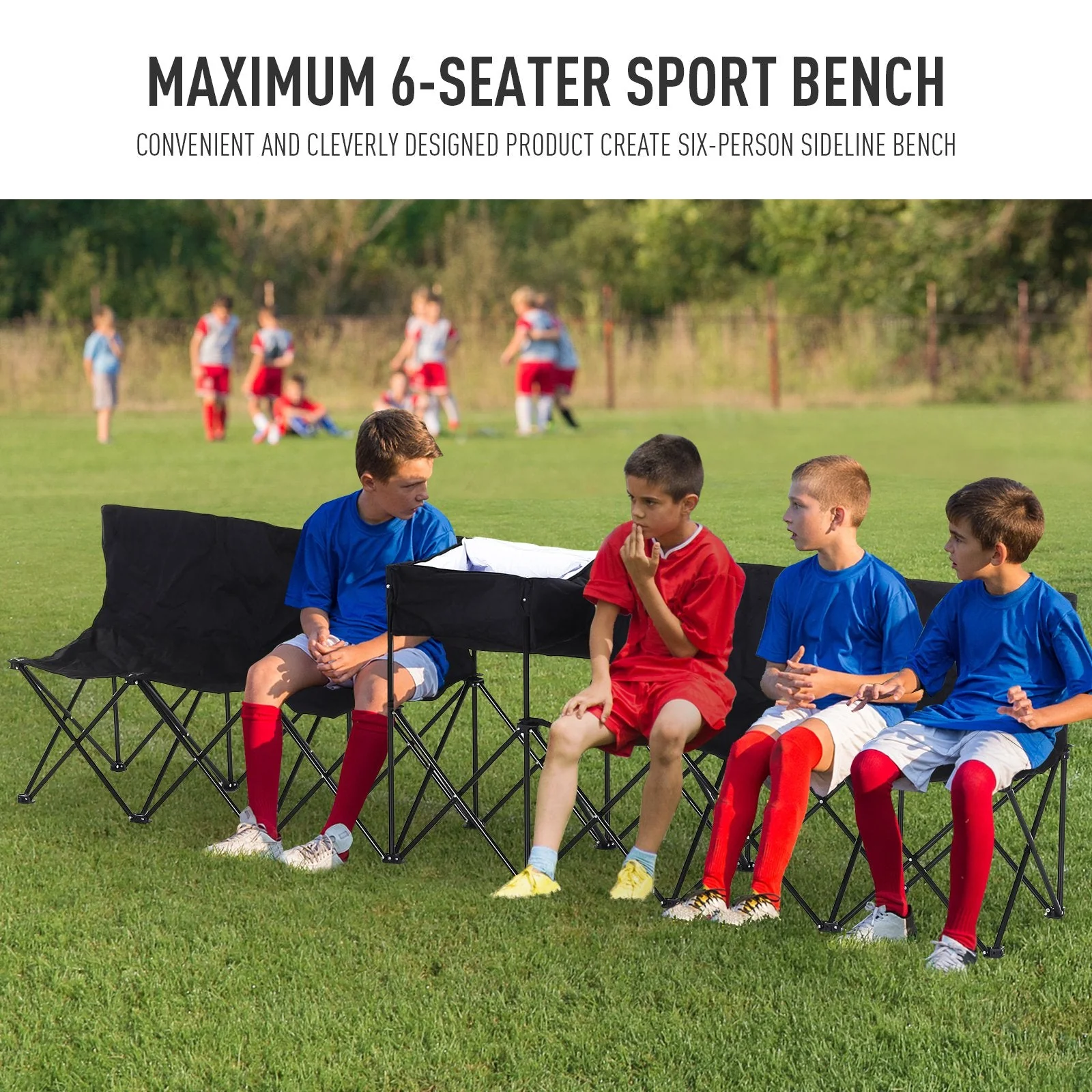 Outsunny 6-Seater Folding Steel Camping Bench With Cooler Bag Black - Image 5