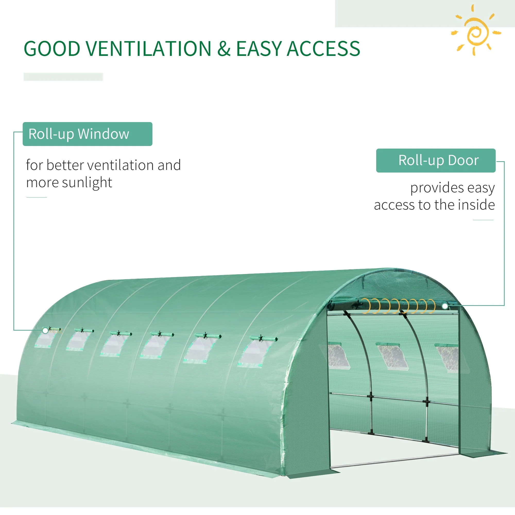 Outsunny 6 X 3 X 2M Greenhouse Replacement Cover Only Winter Garden Plant Pe Cover For Tunnel Walk-In Greenhouse With Roll-Up Windows Door Outdoor - Image 6