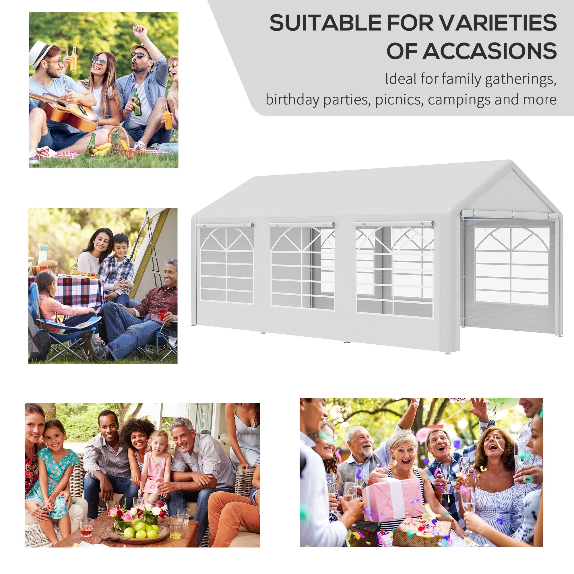 Outsunny 6 x 3(m) Garden Gazebo Marquee Party Tent Wedding Portable Garage Carport shelter Car Canopy Outdoor Heavy Duty Steel Frame Waterproof Rot Resistant - Image 7
