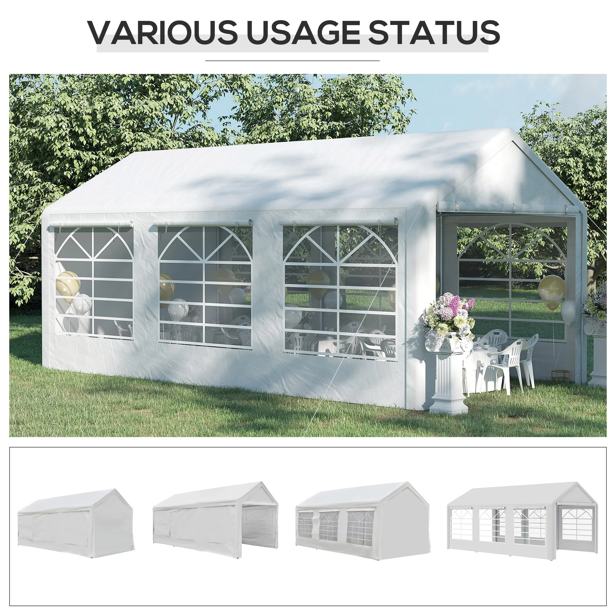 Outsunny 6 x 3(m) Garden Gazebo Marquee Party Tent Wedding Portable Garage Carport shelter Car Canopy Outdoor Heavy Duty Steel Frame Waterproof Rot Resistant - Image 8