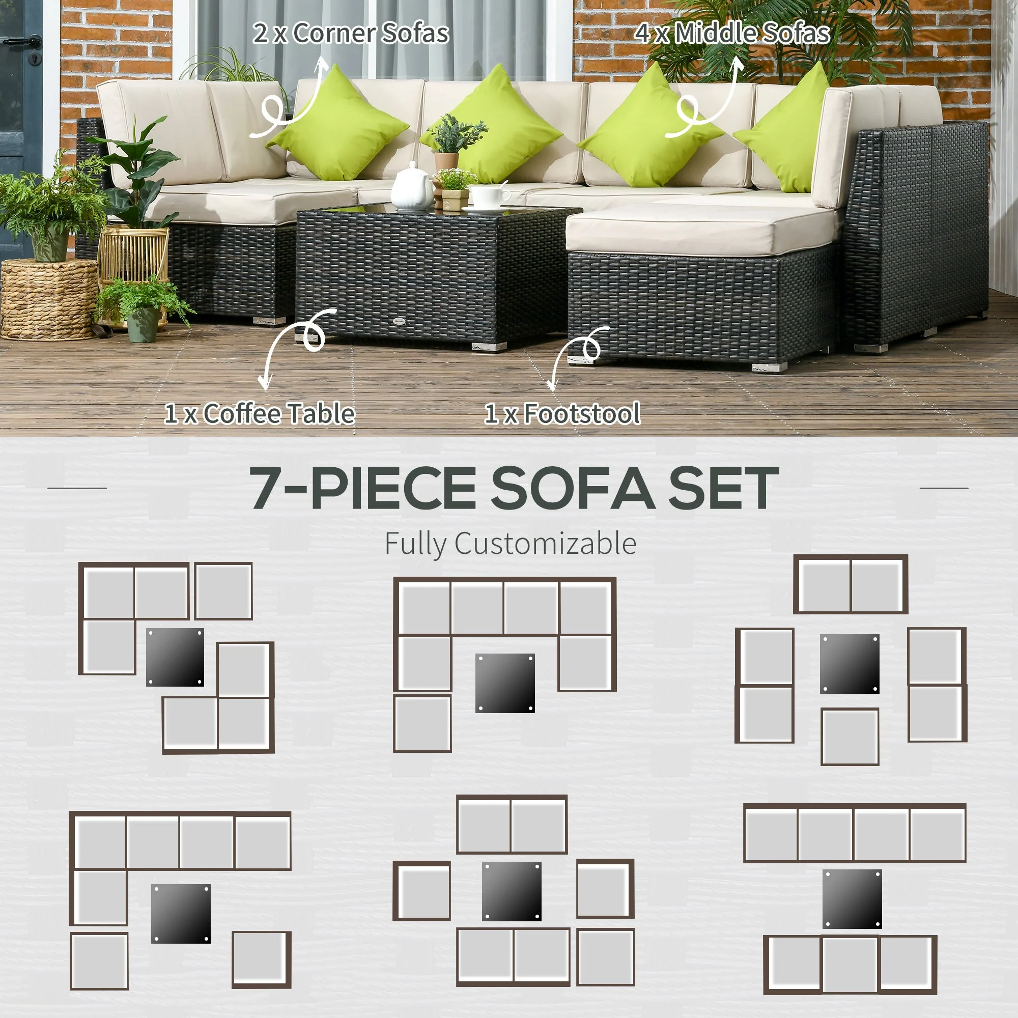 Outsunny 7-Seater PE Rattan Corner Sofa Set - Image 6