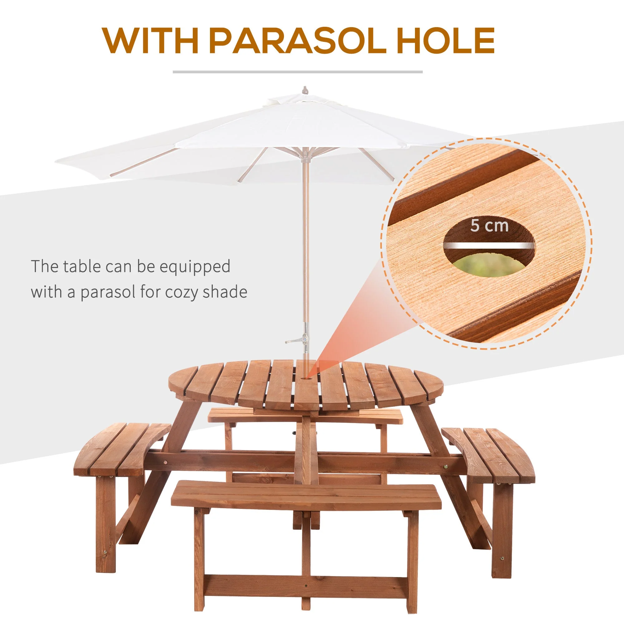 Outsunny 8-Seater Wooden Picnic Set-Fir Wood - Image 4