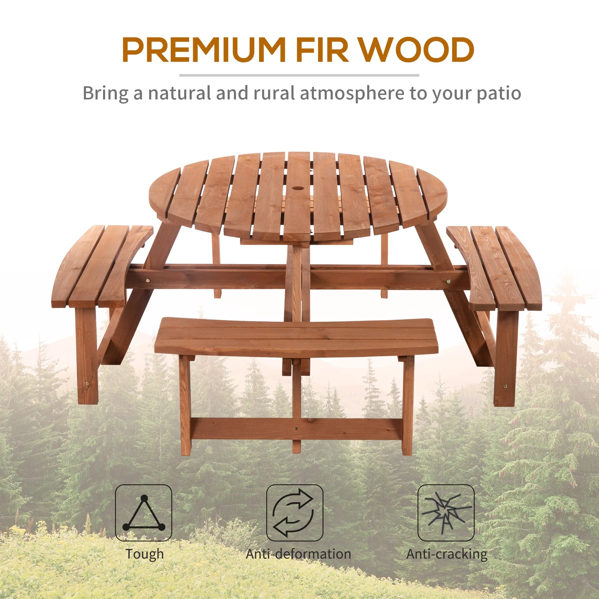 Outsunny 8-Seater Wooden Picnic Set-Fir Wood - Image 6