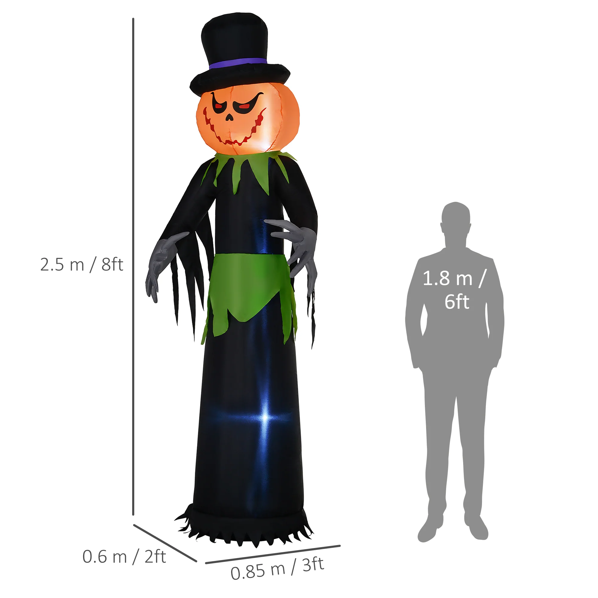Pumpkin Man Inflatable Halloween Decoration - 250cm - Image 2