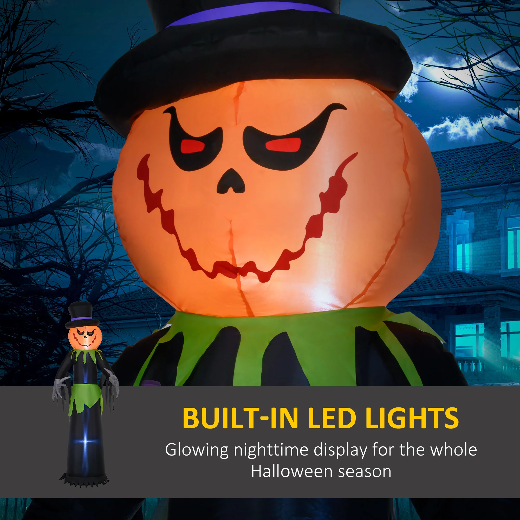 Pumpkin Man Inflatable Halloween Decoration - 250cm - Image 3