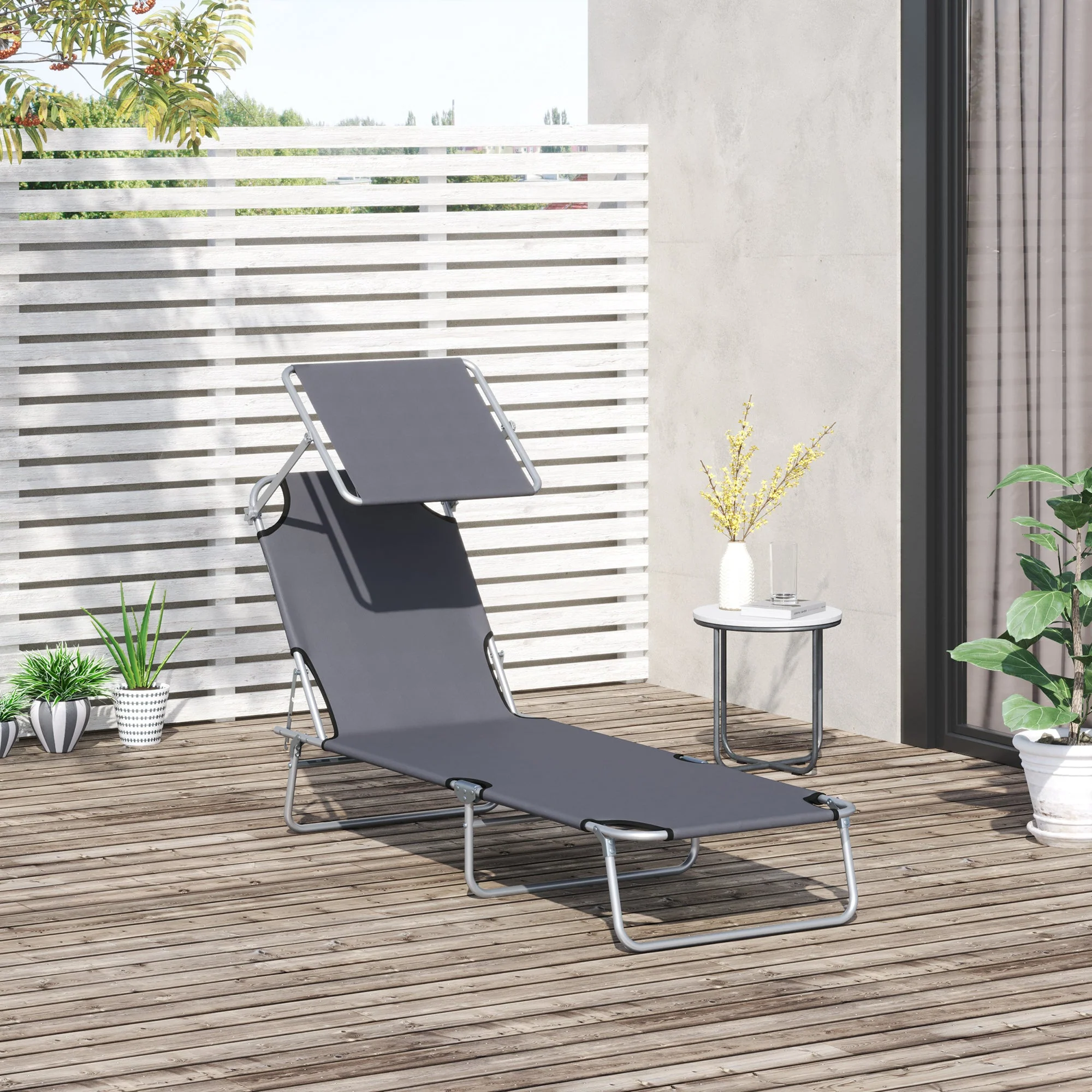 Outsunny Adjustable Lounger Seat with Sun Shade-Grey - Image 2