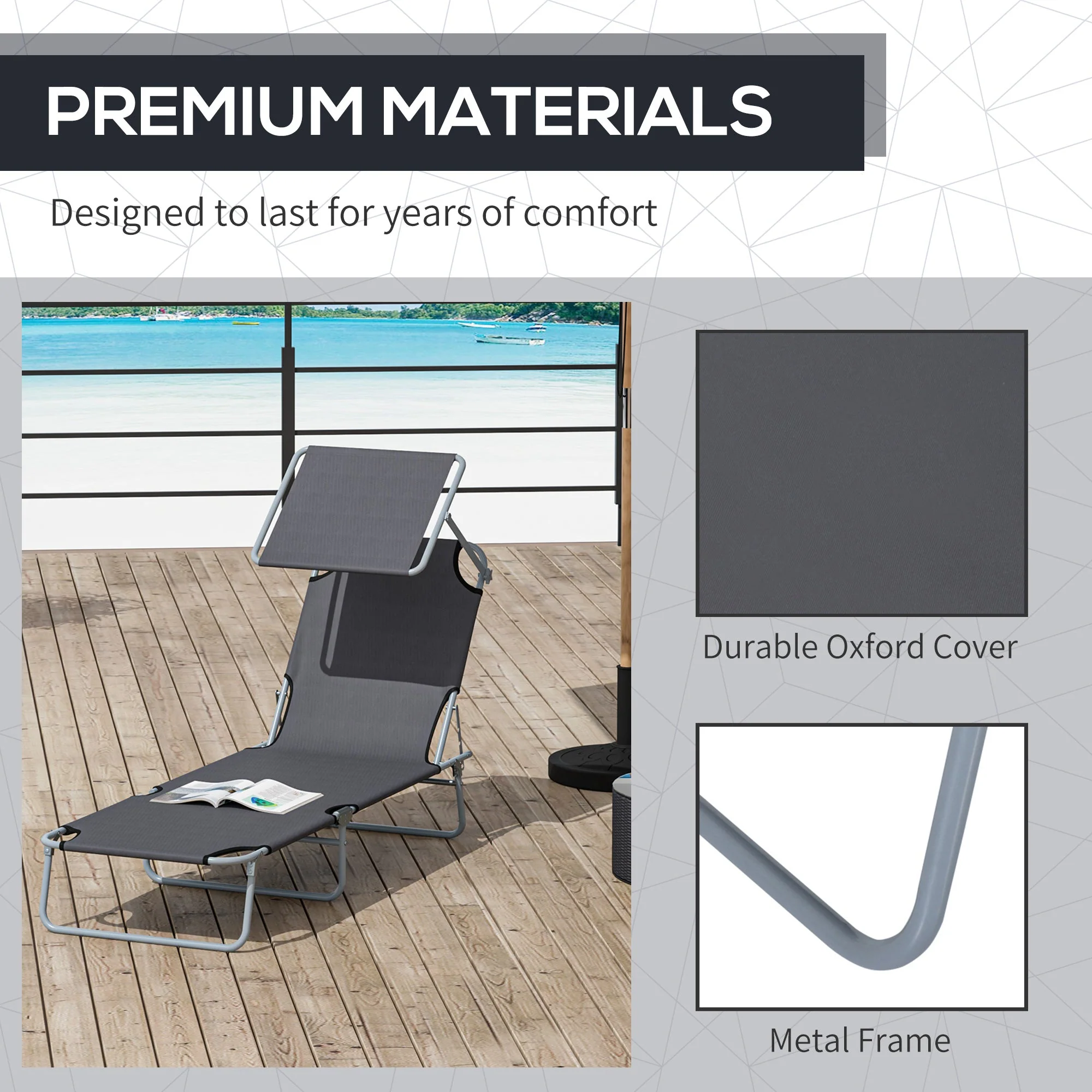 Outsunny Adjustable Lounger Seat with Sun Shade-Grey - Image 5