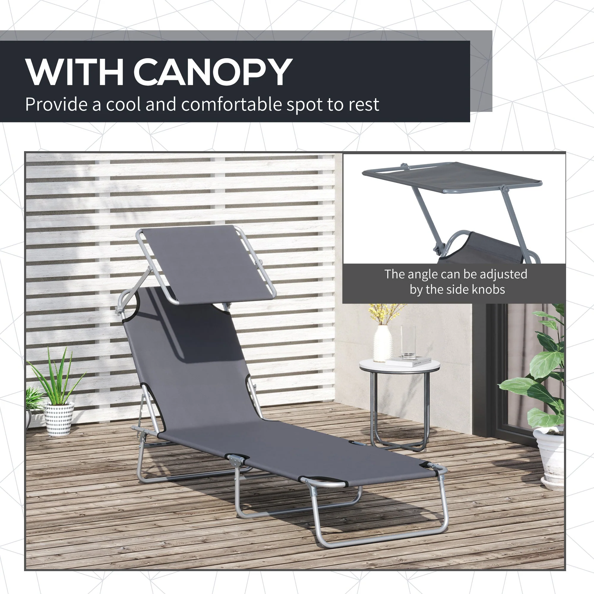 Outsunny Adjustable Lounger Seat with Sun Shade-Grey - Image 6